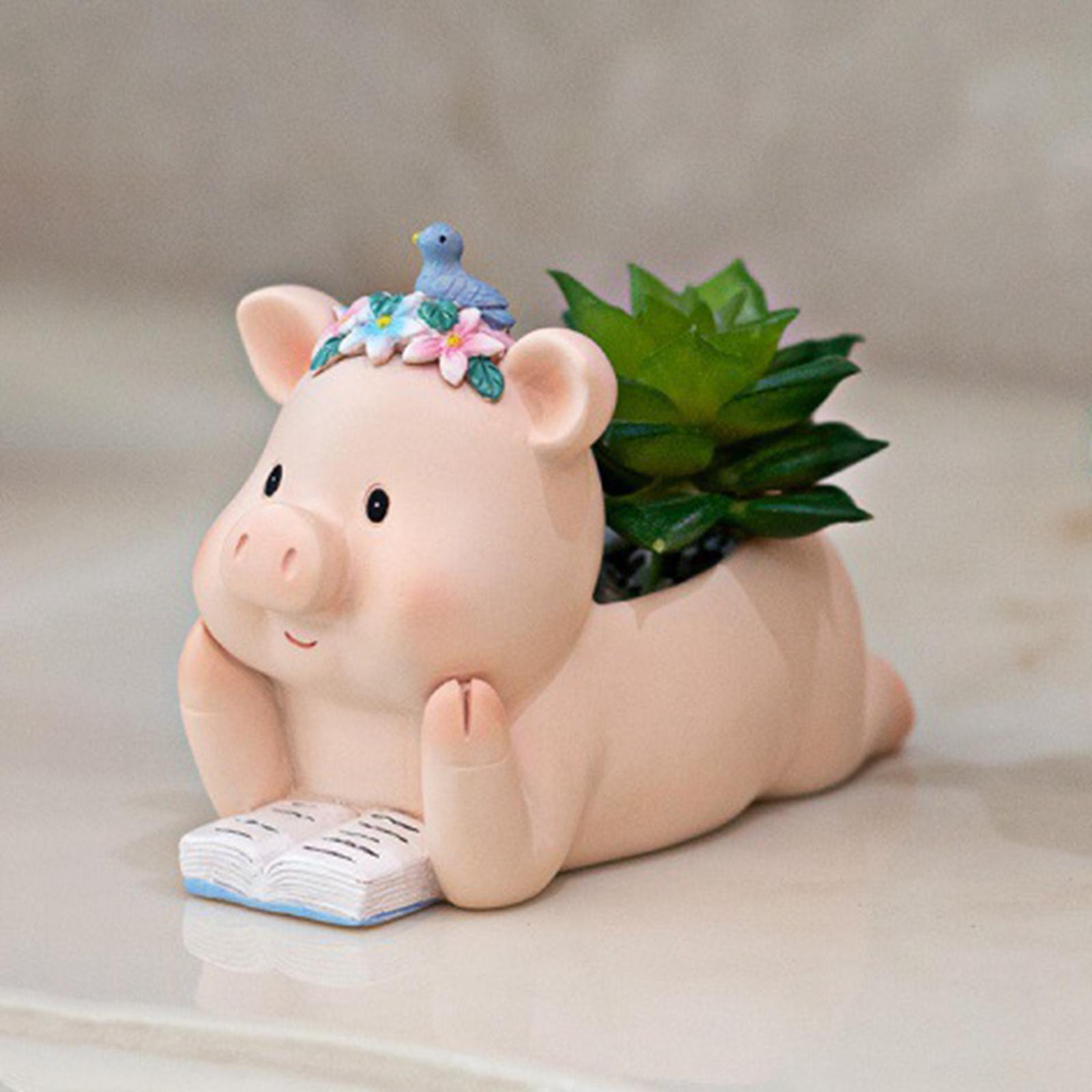 Resin Succulent Pot Planter Container Cute Pig Bonsai Plant Pot Lying Down