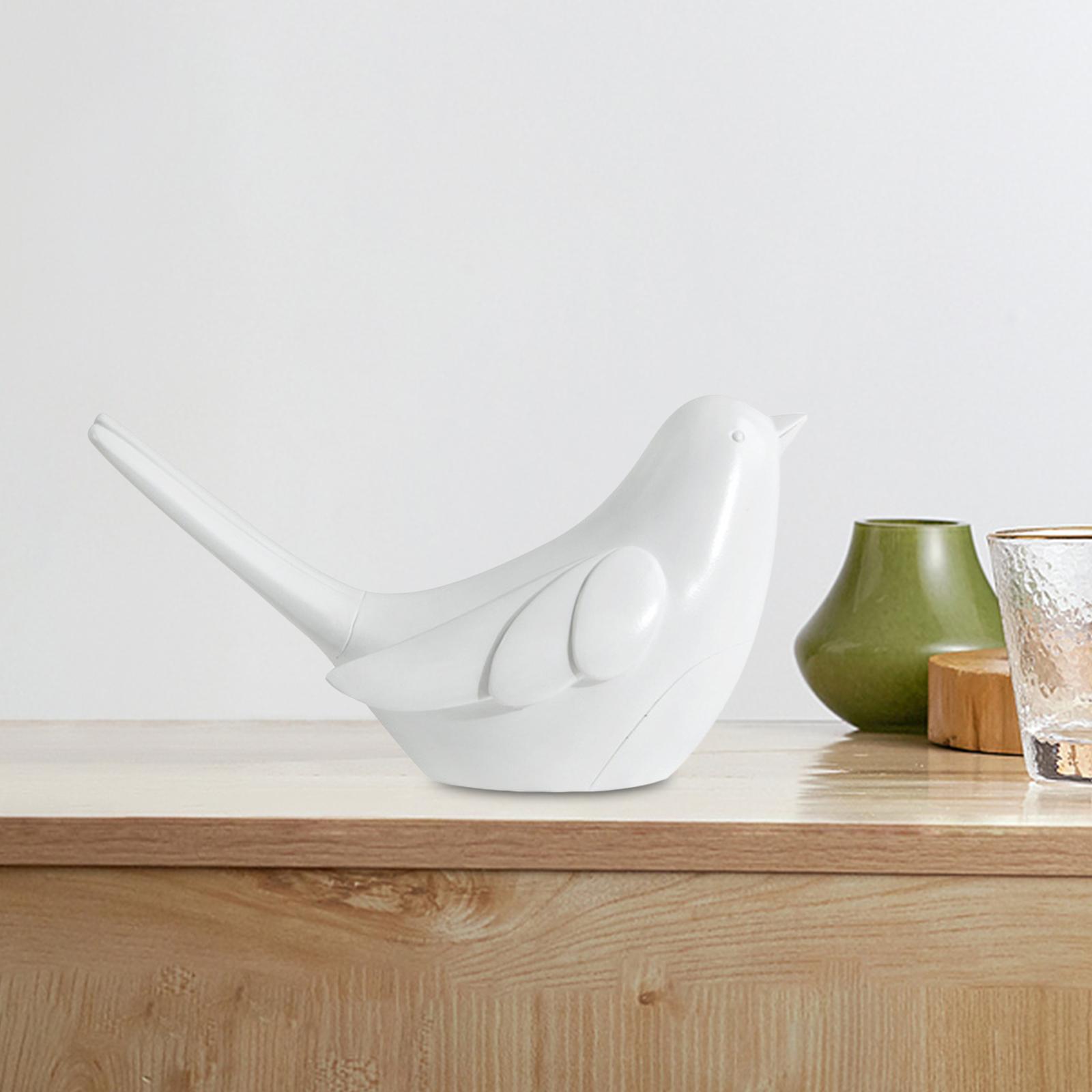 Bird Statue Figurine Shelf Tabletop Home Decor Animal Model White Long Tail