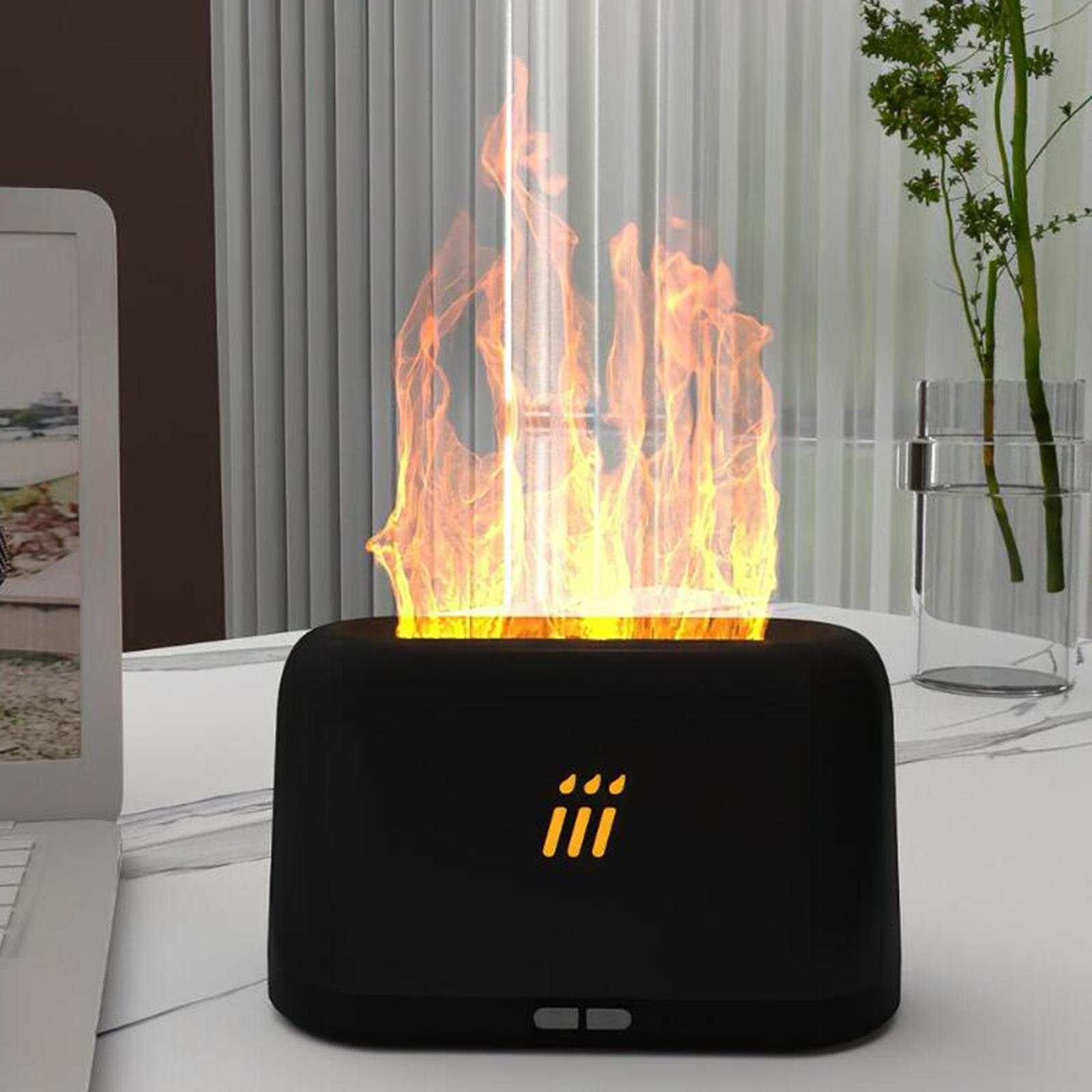 3D Flame Night Light Cool Mist Humidifier USB Charging for Travel Desktop Black