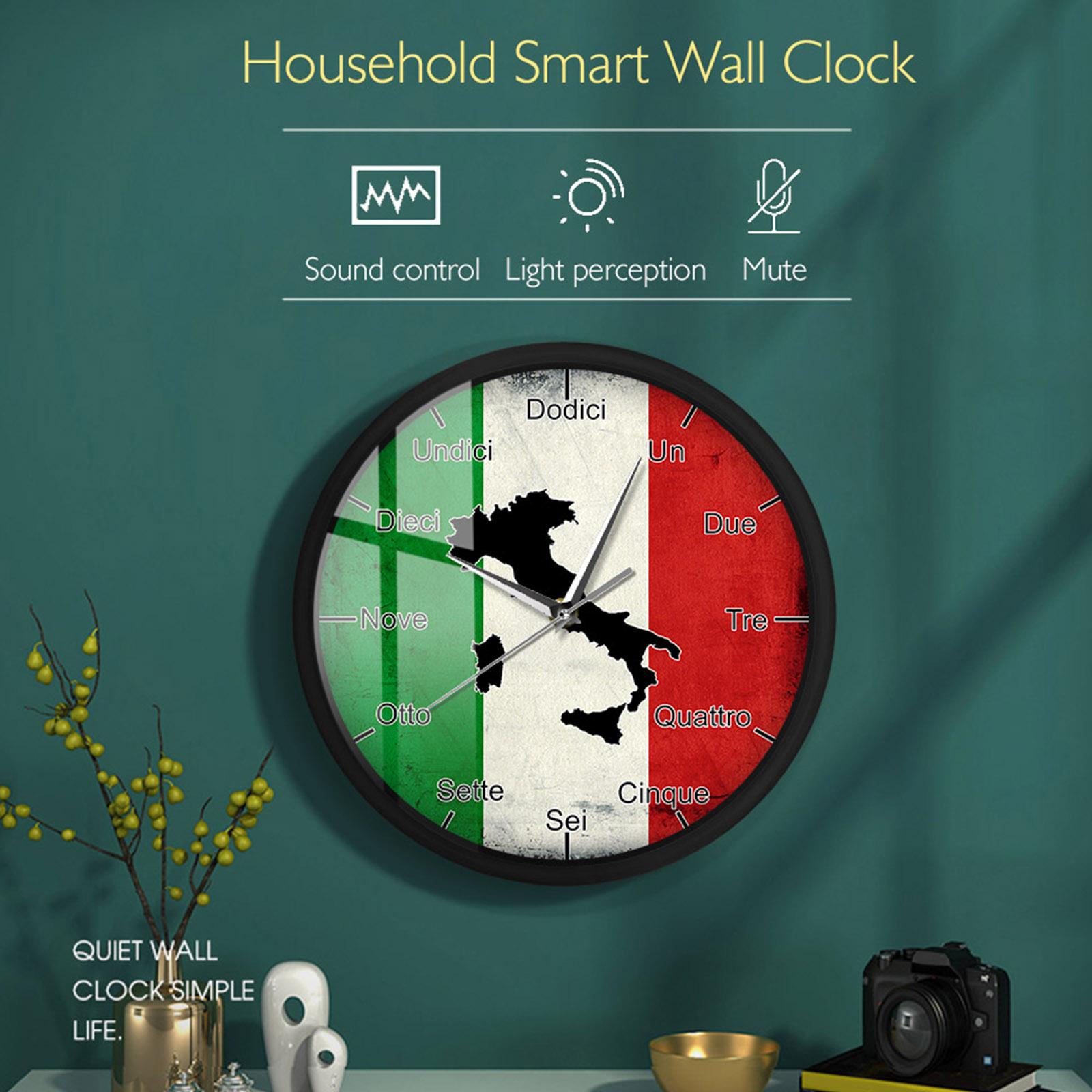Voice Activated Night Light Wall Clock Analog Non Ticking for Living Room
