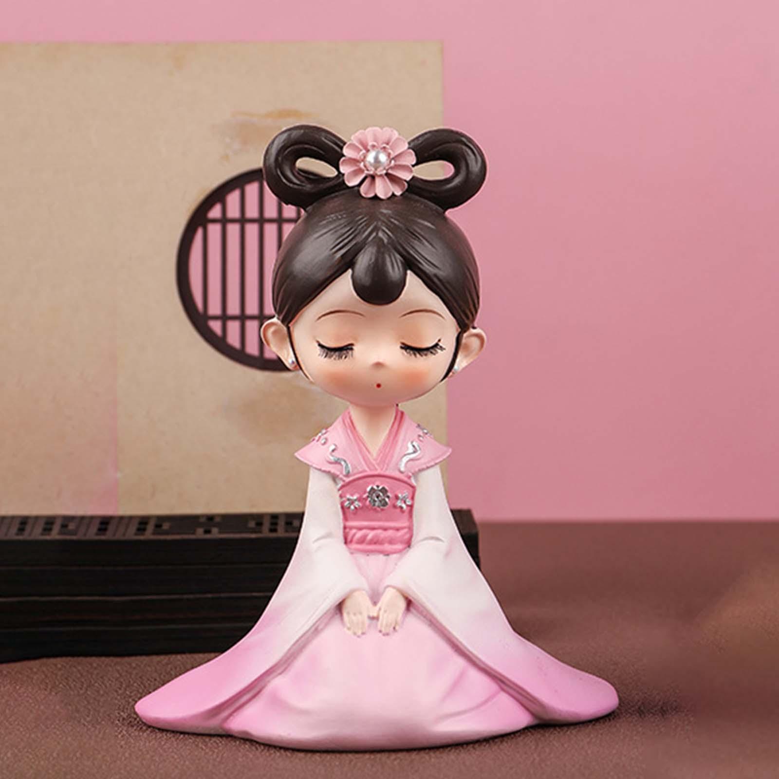 Chinese Ancient Girl Doll Hanfu Girl Statue for Bedroom Ornaments Pink