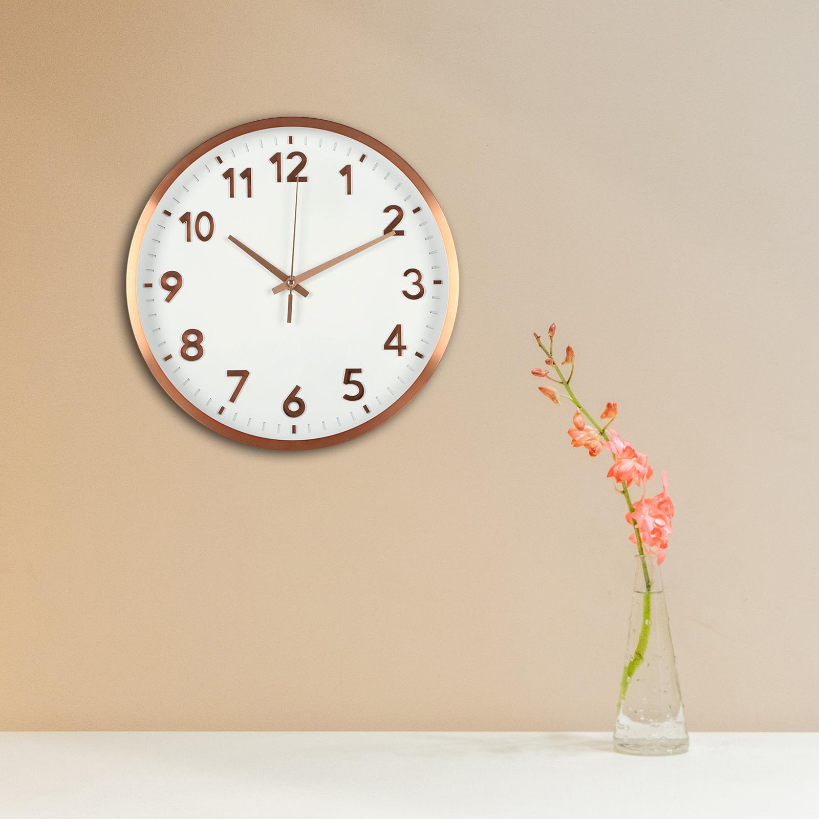 12 inch Wall Clock Non Ticking Decor Silent Hanging Clocks for Dining Room Rose Gold and White