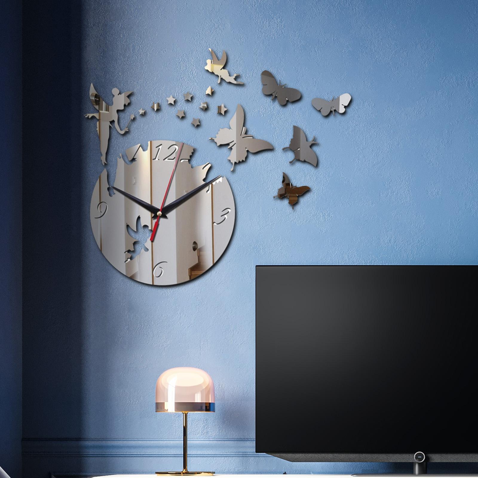 Modern Wall Clock Removable Decorative Acrylic for Living Room Home Decor Argent
