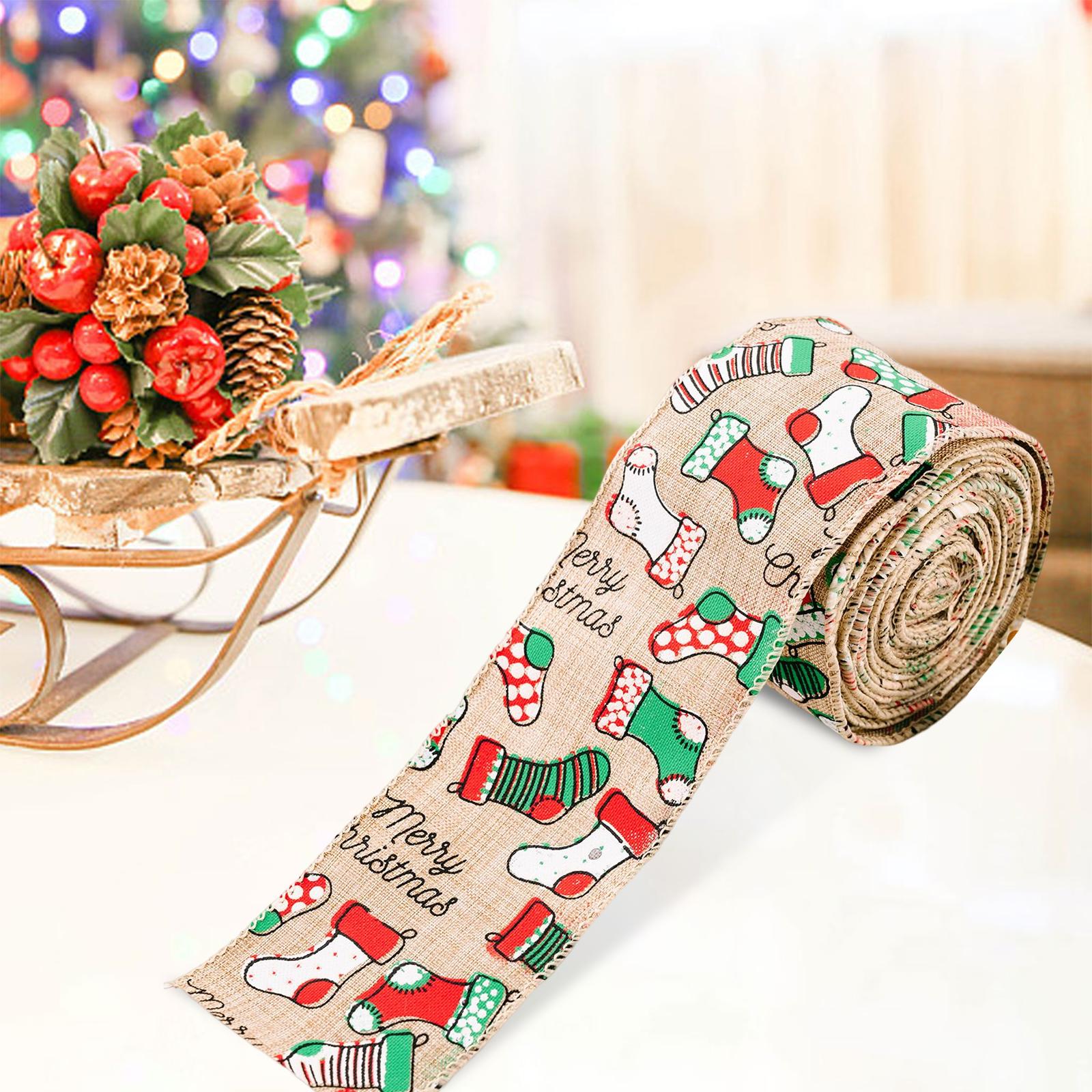 197x2.4inch Christmas Ribbons Gift Wrapping Ribbon Decoration Decorating Socks