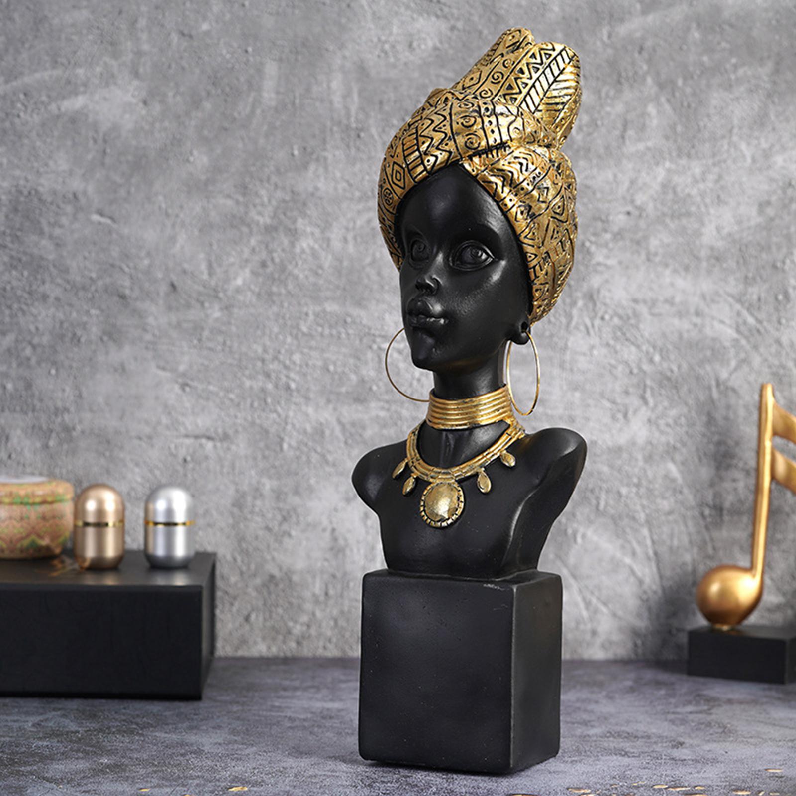 African Woman Bust Statue Handcrafted Sculpture for Shelf Bedroom Decor