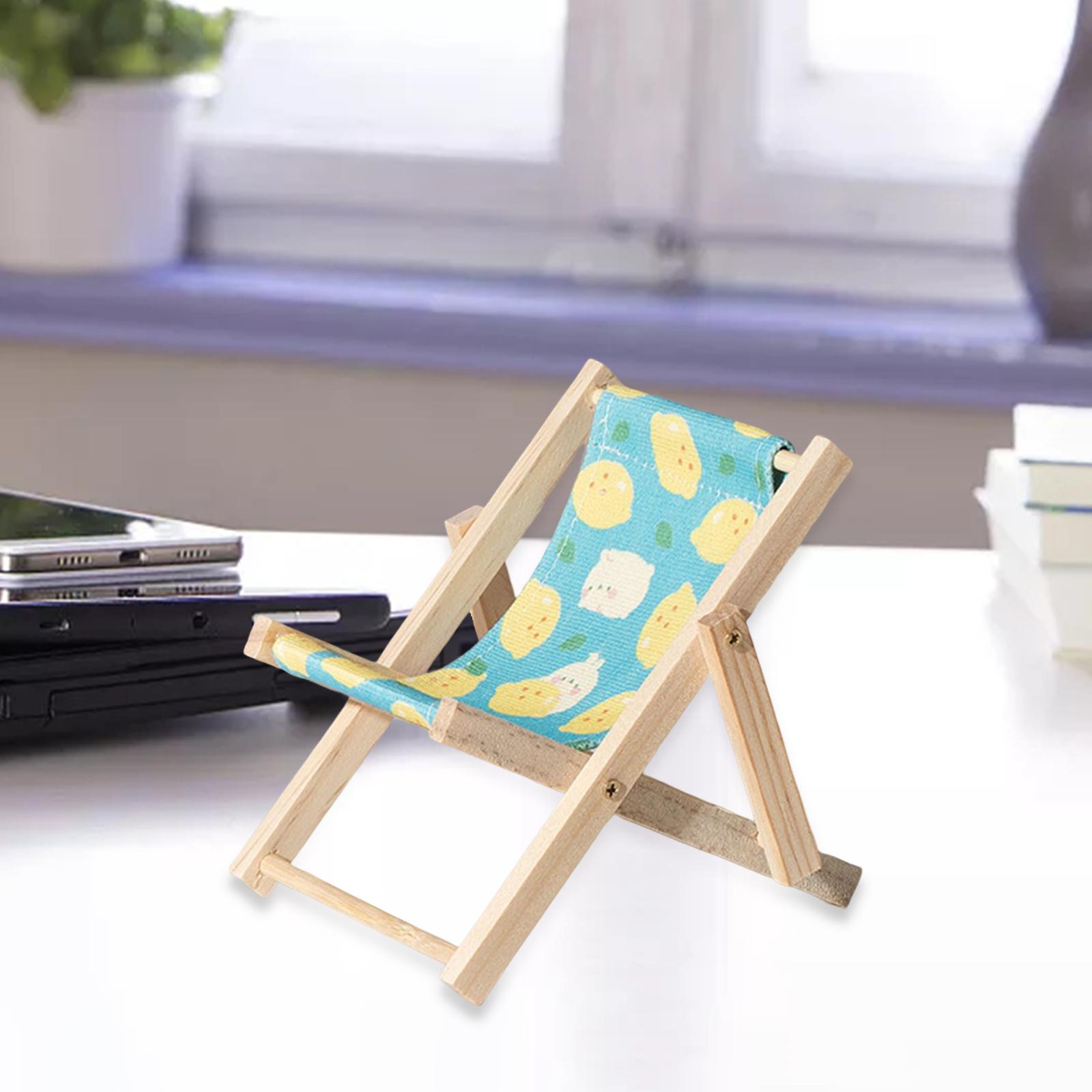 Creative Beach Chair Phone Holder Dollhouse Miniature Bedroom Wooden Bracket Sheep