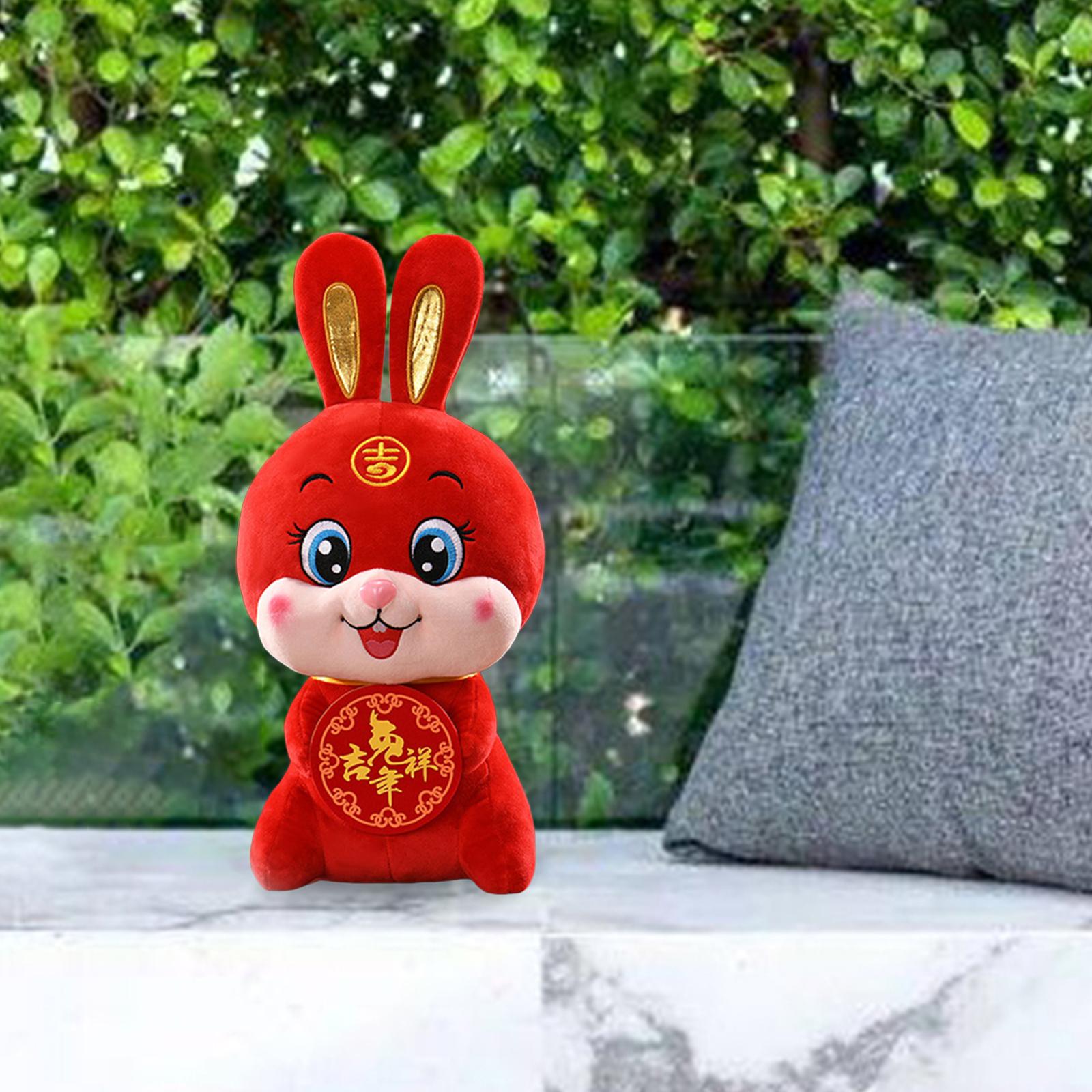 Cute Rabbit Plush Toy Desk Ornament Soft for Spring Festival Holiday Decor 20CM