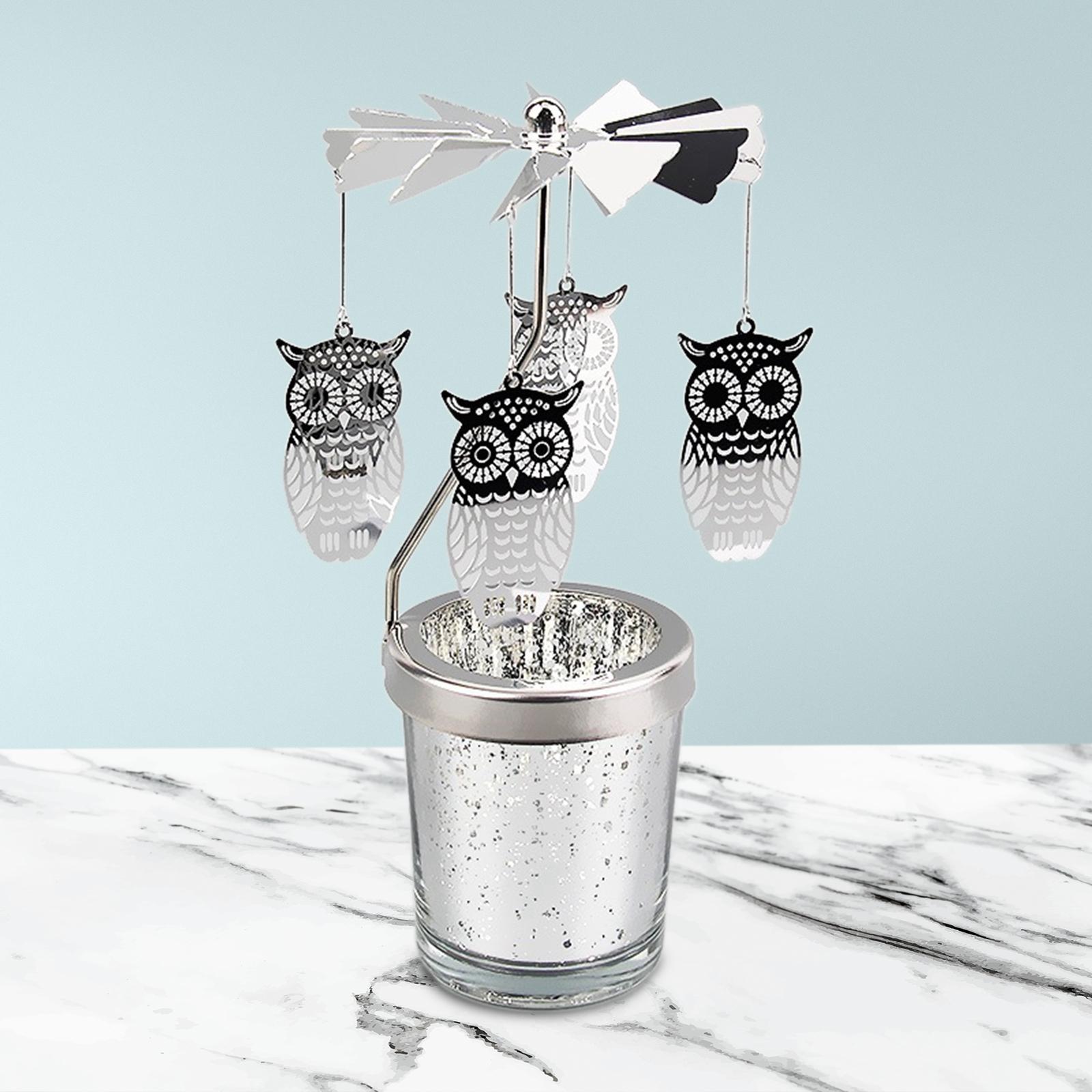 Spinning Tea Light Candle Holder Rotating Candlestick for Festive Wedding Owl