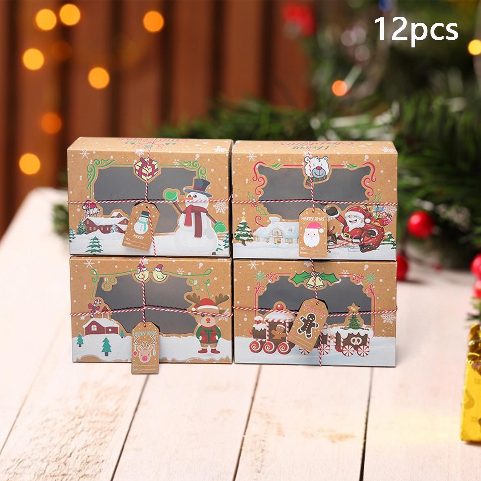 Christmas Cookie Boxes Rectangle Clear Window Xmas for Pie Biscuit Pastry 12pcs