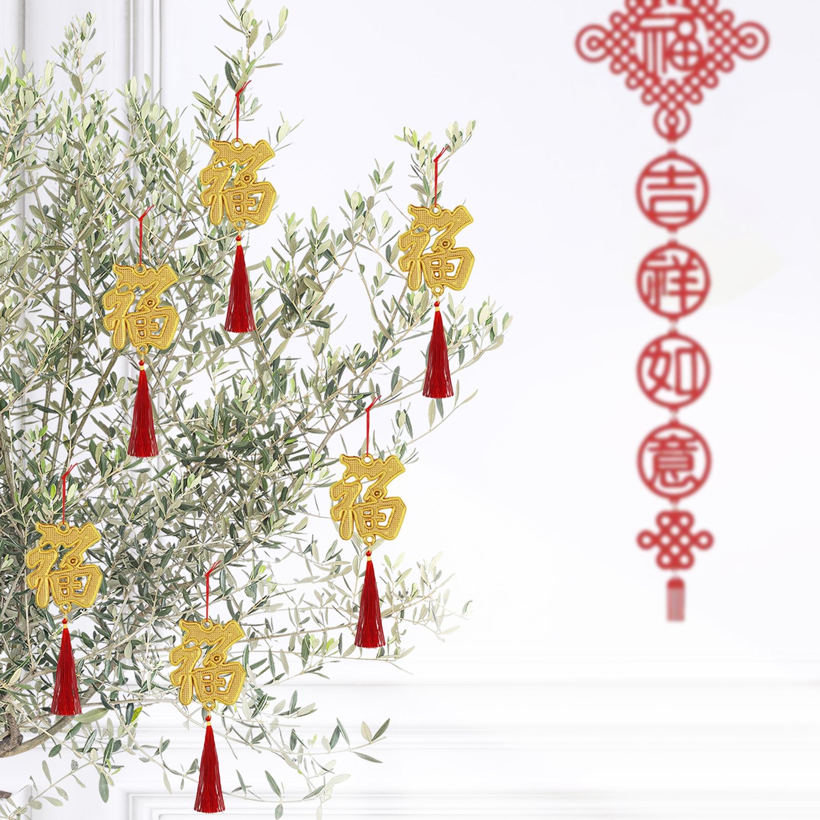 Chinese New Year Decorations Pendant for Potted Plants Indoor Outdoor Decor Fu character 6pcs