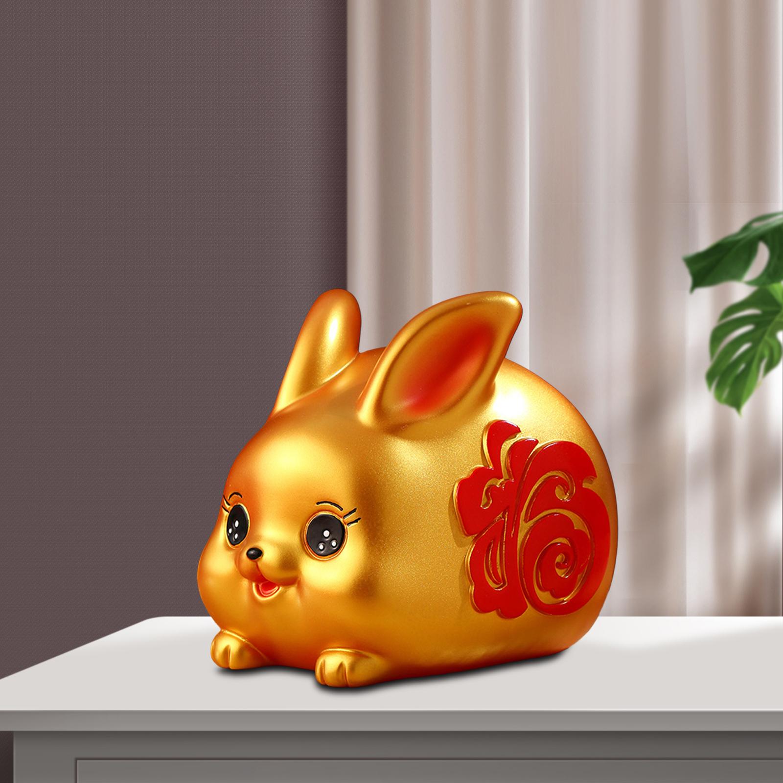 Chinese Style Lucky Rabbit Money Bank Bunny Figurines Statue Collectible Aureate