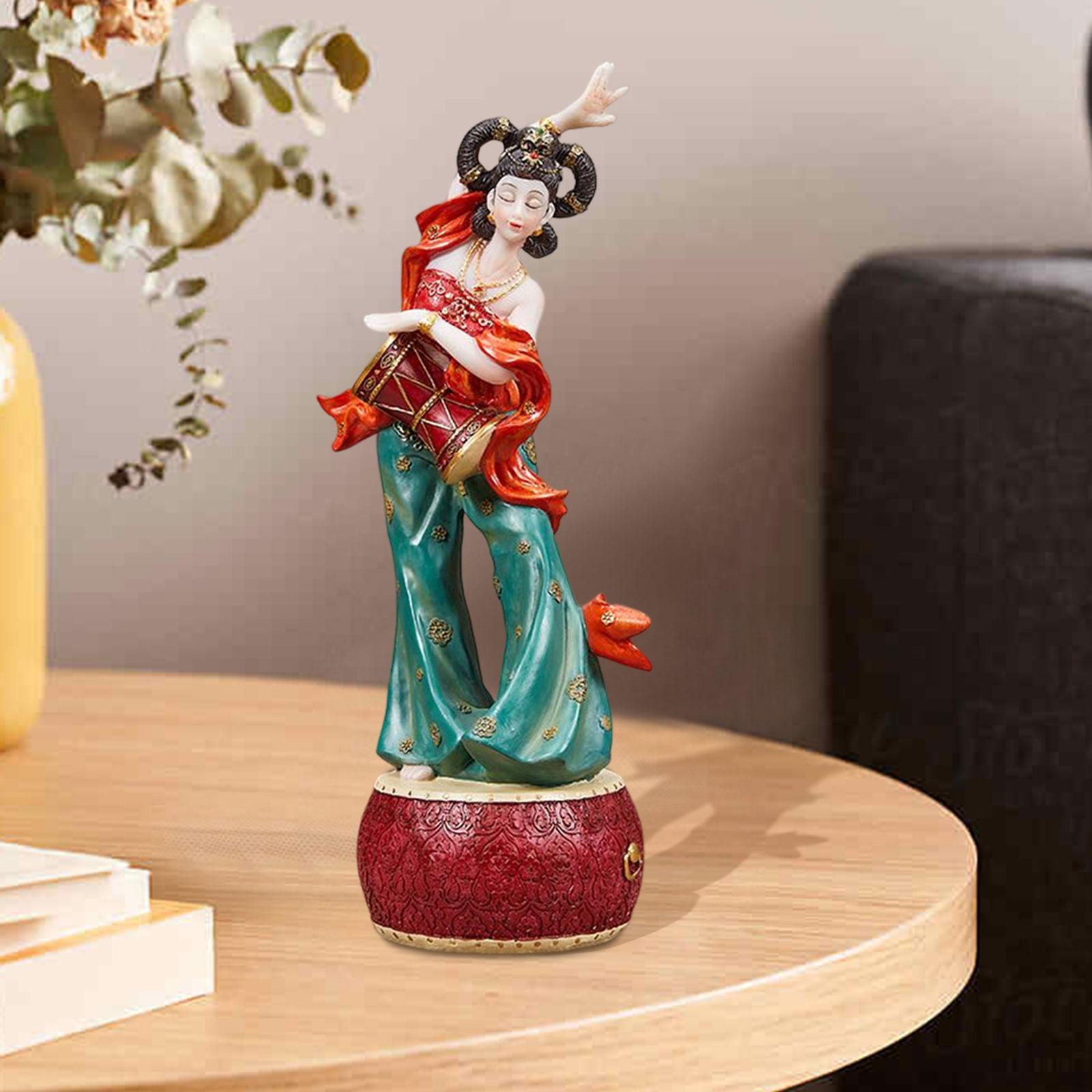 Flying Lady God Sculpture Figurine Collectible Dunhuang Flying Figure Statue Drum