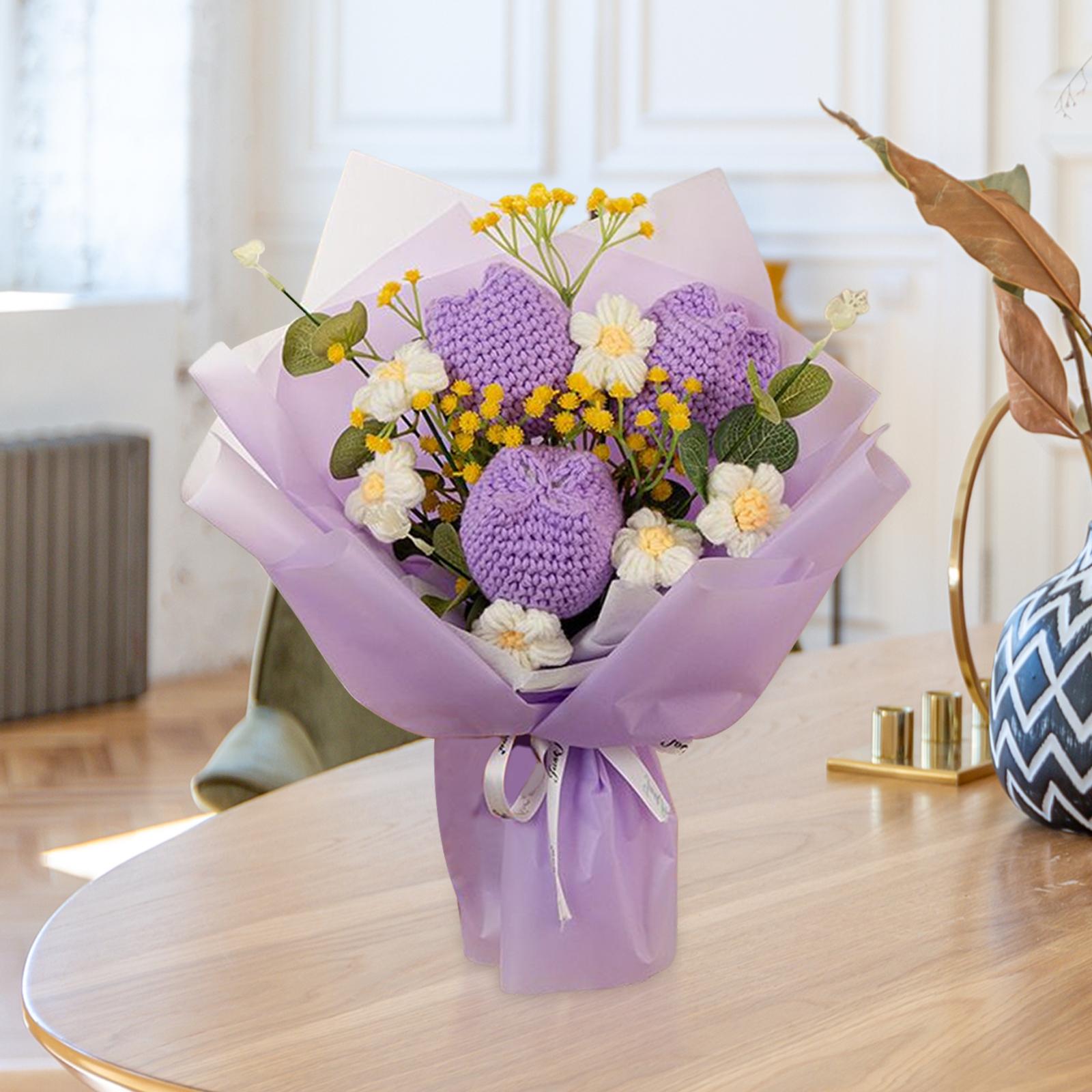 Crochet Flower Bouquet Tulips Artificial Flowers for Home Thanksgiving Party Violet