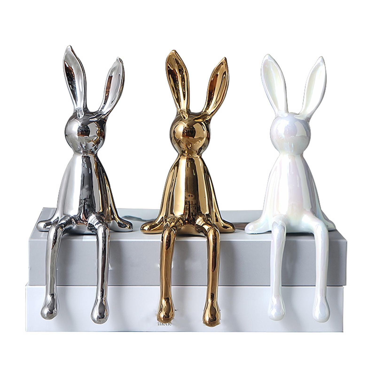 Rabbit Statues Animal Figures Hallway Easter Bedroom Office Bunny Sculptures silver