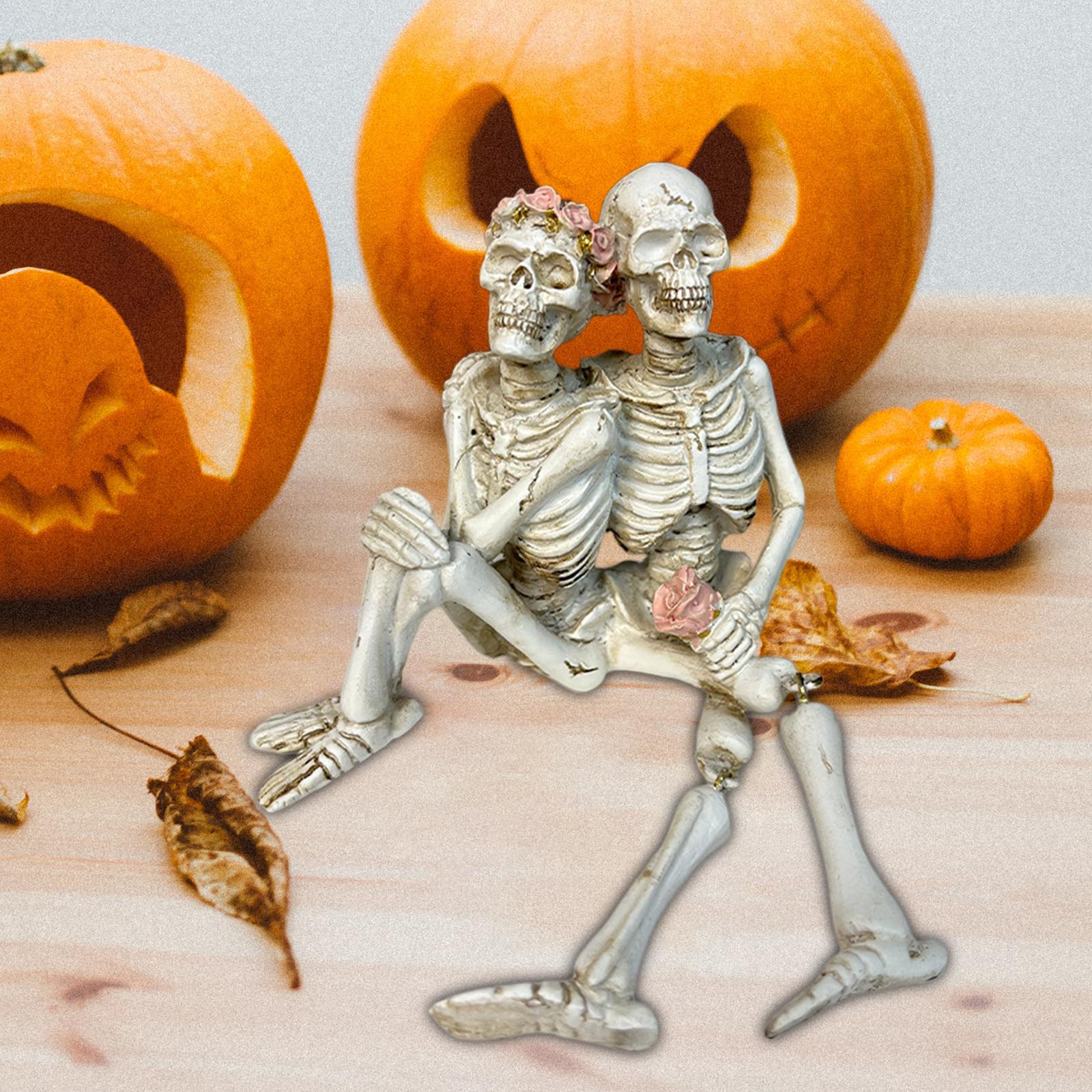 Skeleton Couple Figurine Desk Halloween Decor for Haunted House Cosplay