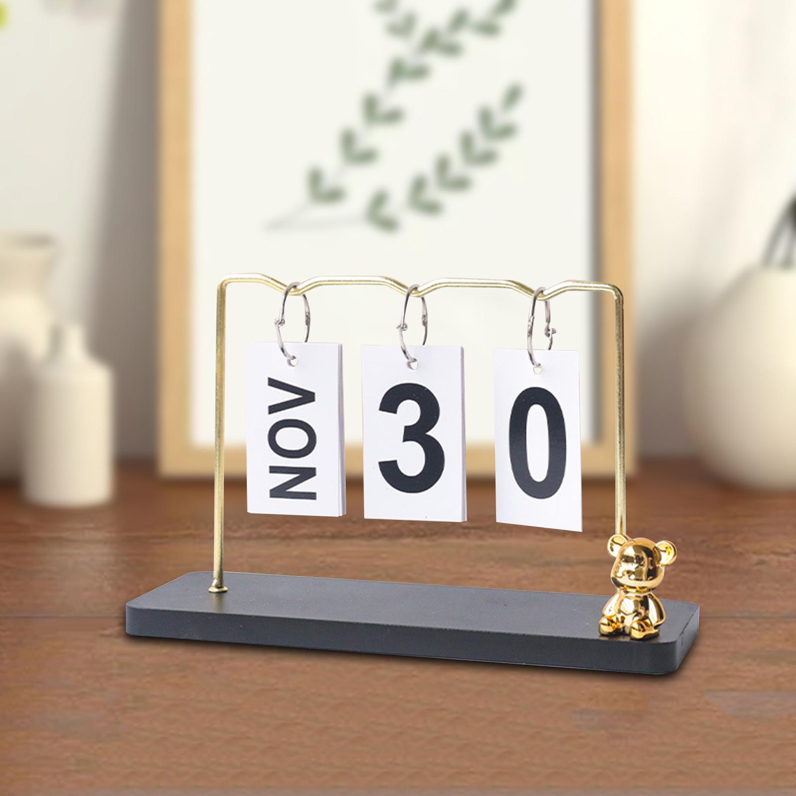 Desk Calendar Table Centerpieces Wood Base Classroom Perpetual Flip Calendar Black