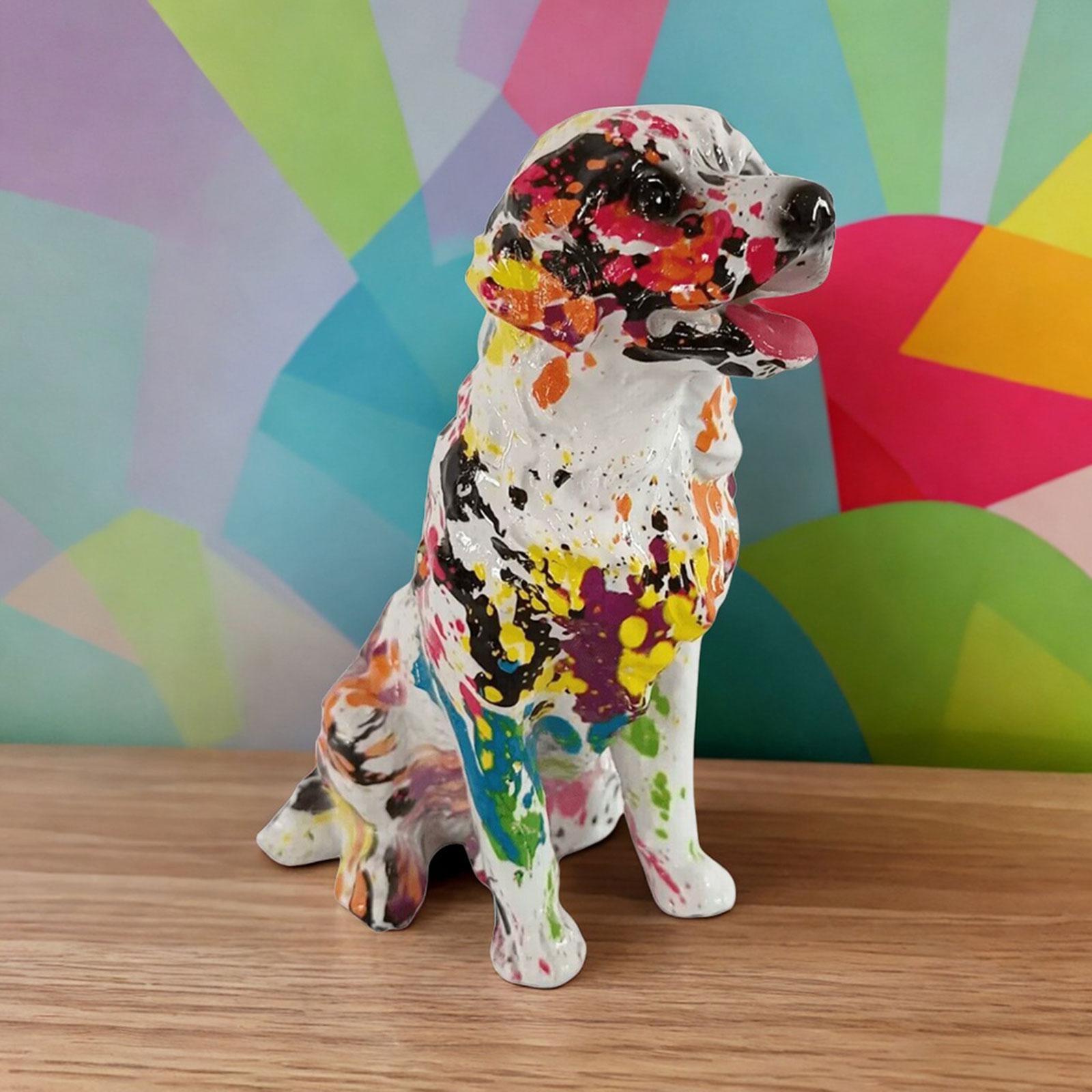 Colorful Dog Statues Animal Figure Dining Room Graffiti Figurines Sculptures Style C