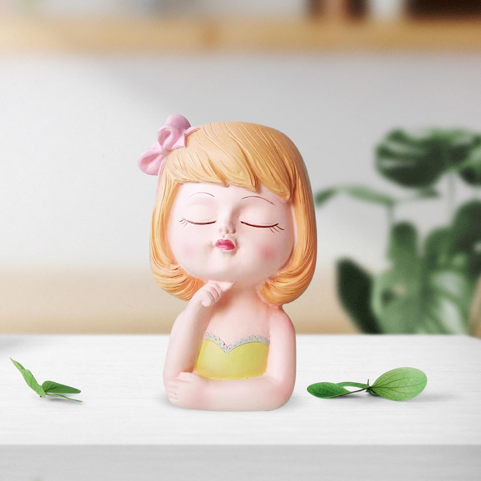 Girl Face Planters Pots Desktop Cartoon Vase Figurine Collectible Bonsai Pot Style E