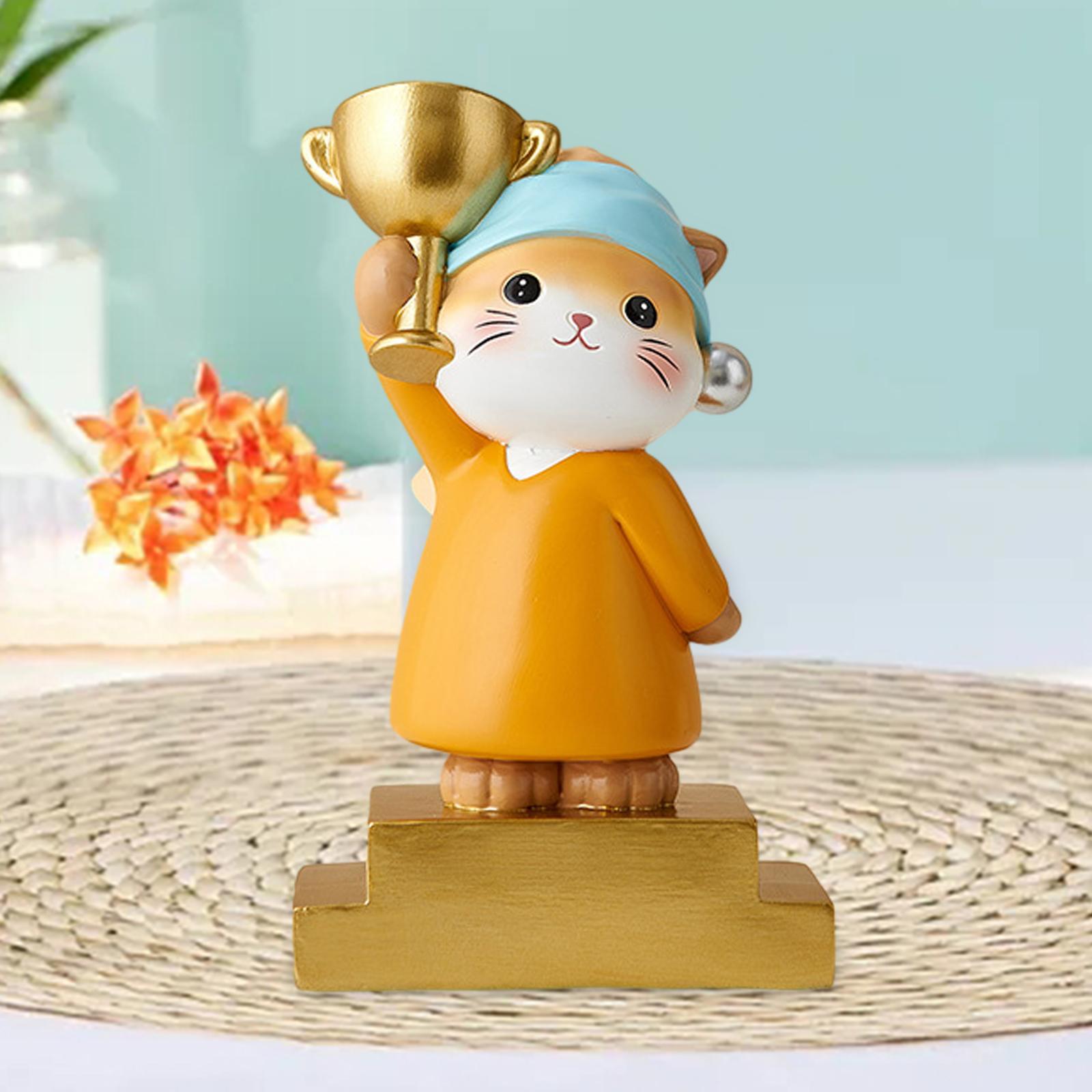 Cat Statue Table Centerpieces Bookshelf Gift Housewarming Resin Figurine Trophy