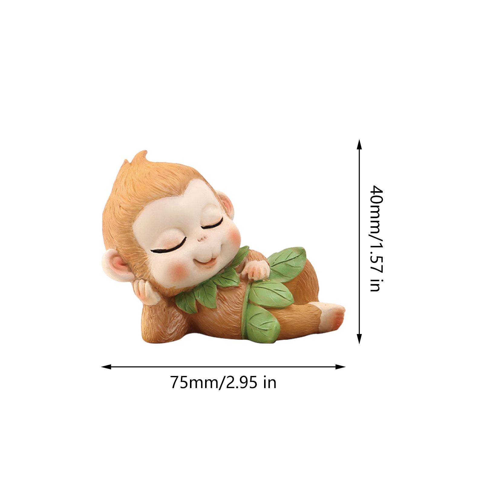 3xMiniature Resin Figurine Monkey King Sculpture Porch Christmas Monkey Statue Sleeping