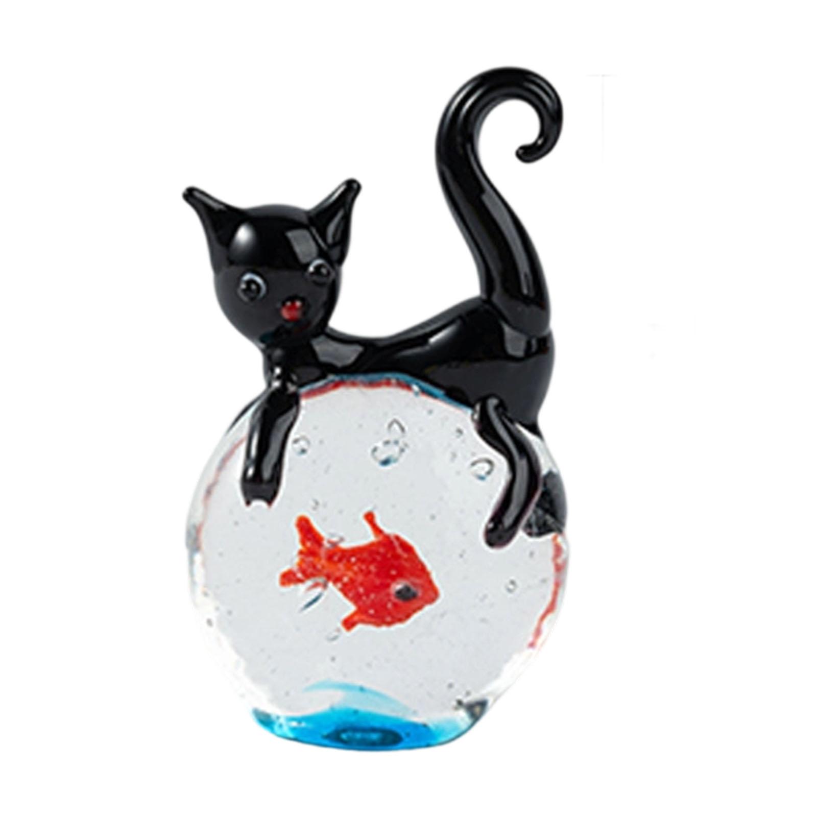 Glass Cat and Fish Figurine