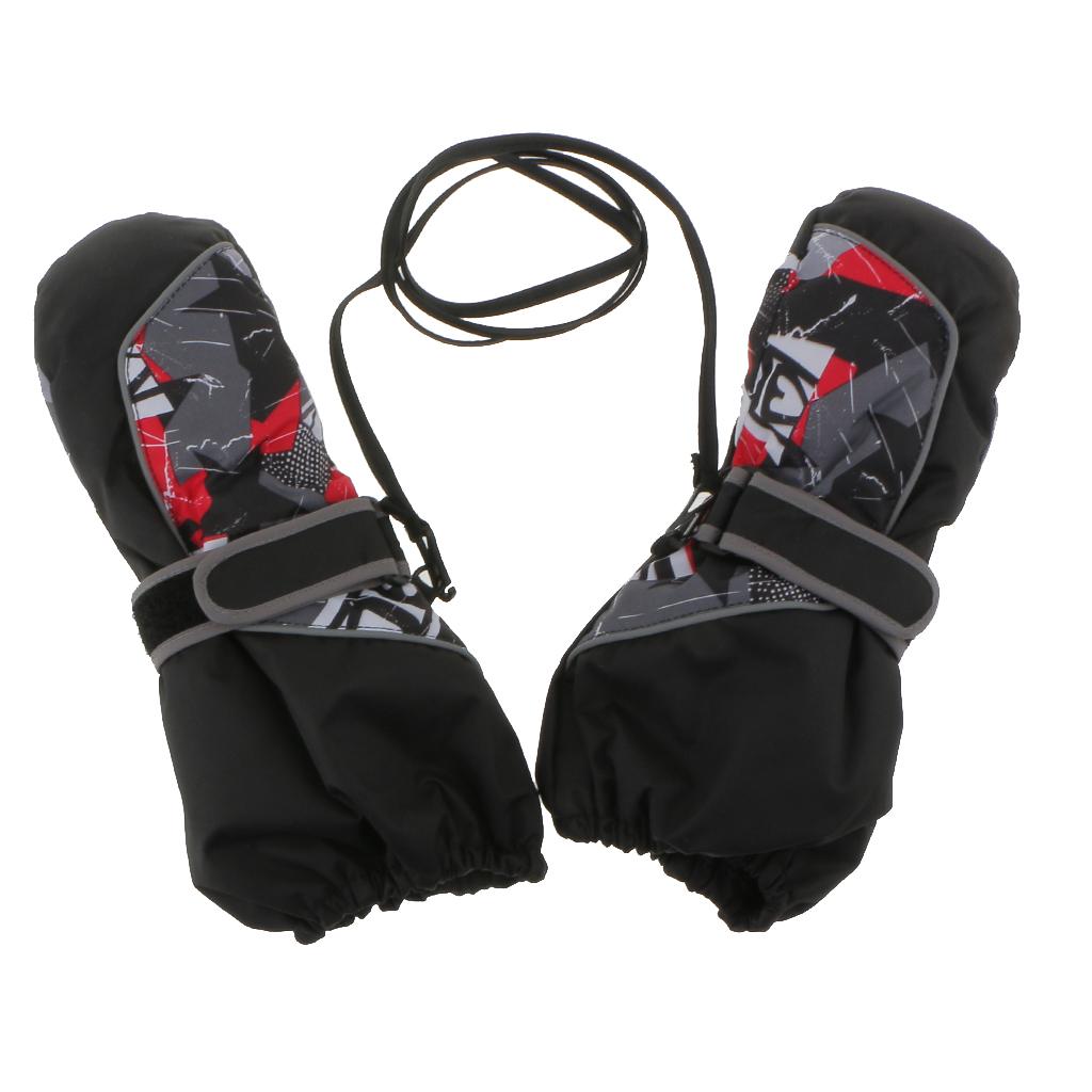 Children Winter Warm Ski Gloves Waterproof Windproof Gloves/Mittens Black XS