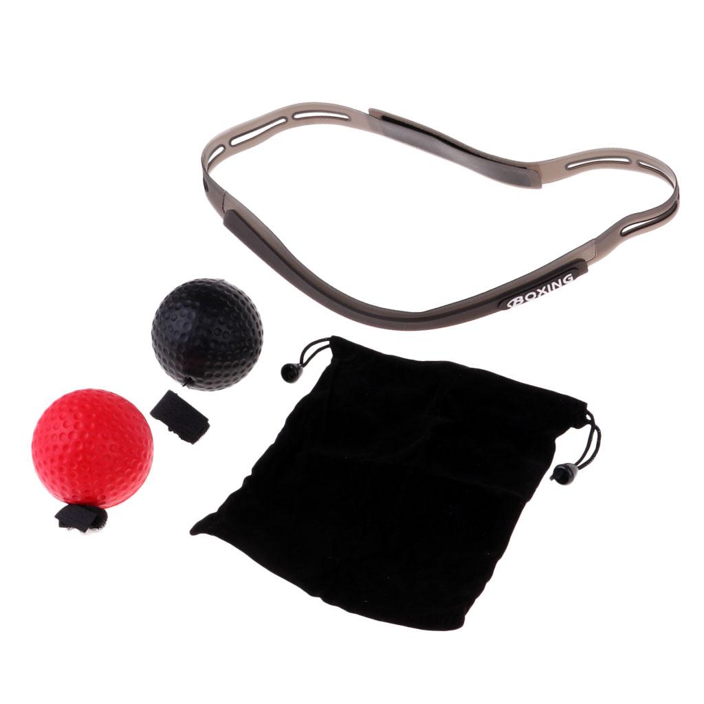 2 Pieces Red + Black PU Boxing Reflex Ball, Punching Training Exercise Fight Equipment & Silicone Head Band