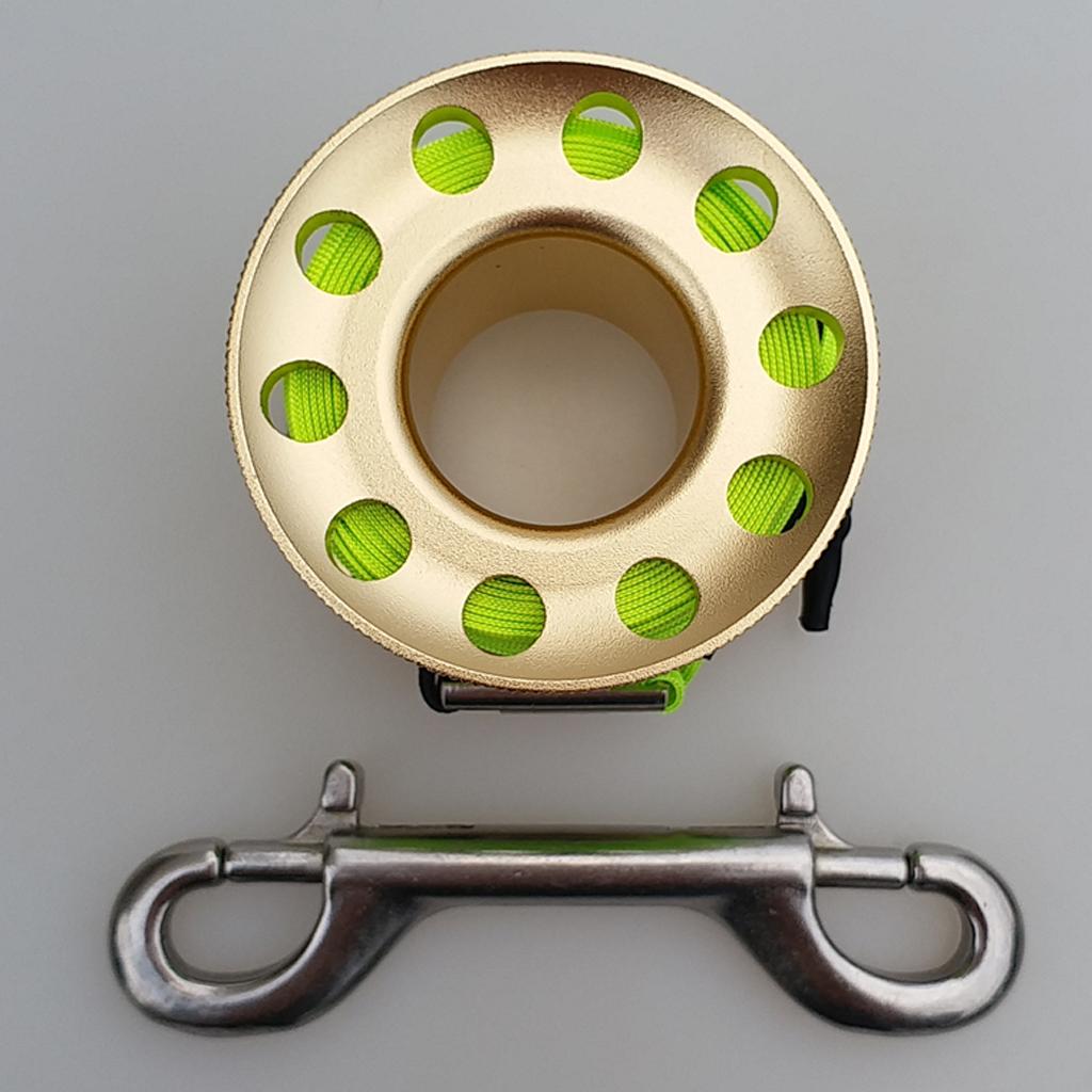 Finger Reel Scuba Diving Spool with Stainless Double Ended Clips 15m gold