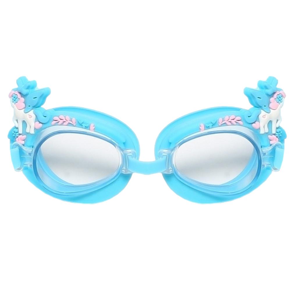 Kids Swimming Goggles Anti-Fog Adjustable Silicone Eyewear Blue Horse