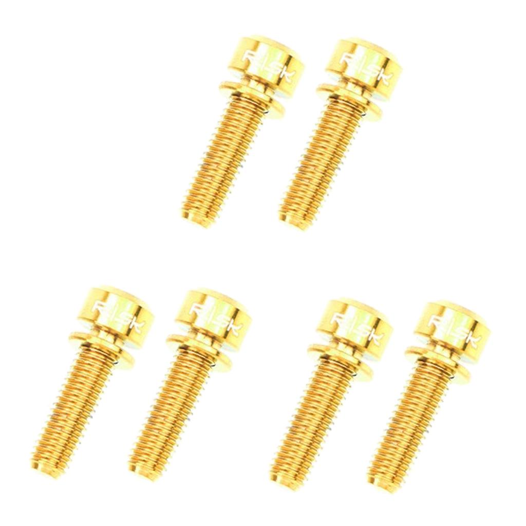 6 Pieces Fixed Gear Bicycle Handlebar Stem Screw Bolt Washer M5x20 Gold