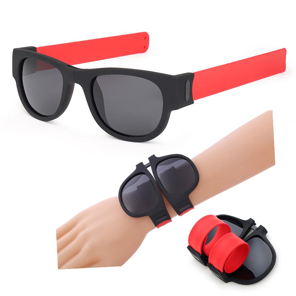 Slap Wristband Wrist Folding Sunglasses Trendy Foldable Sun Glasses  Red