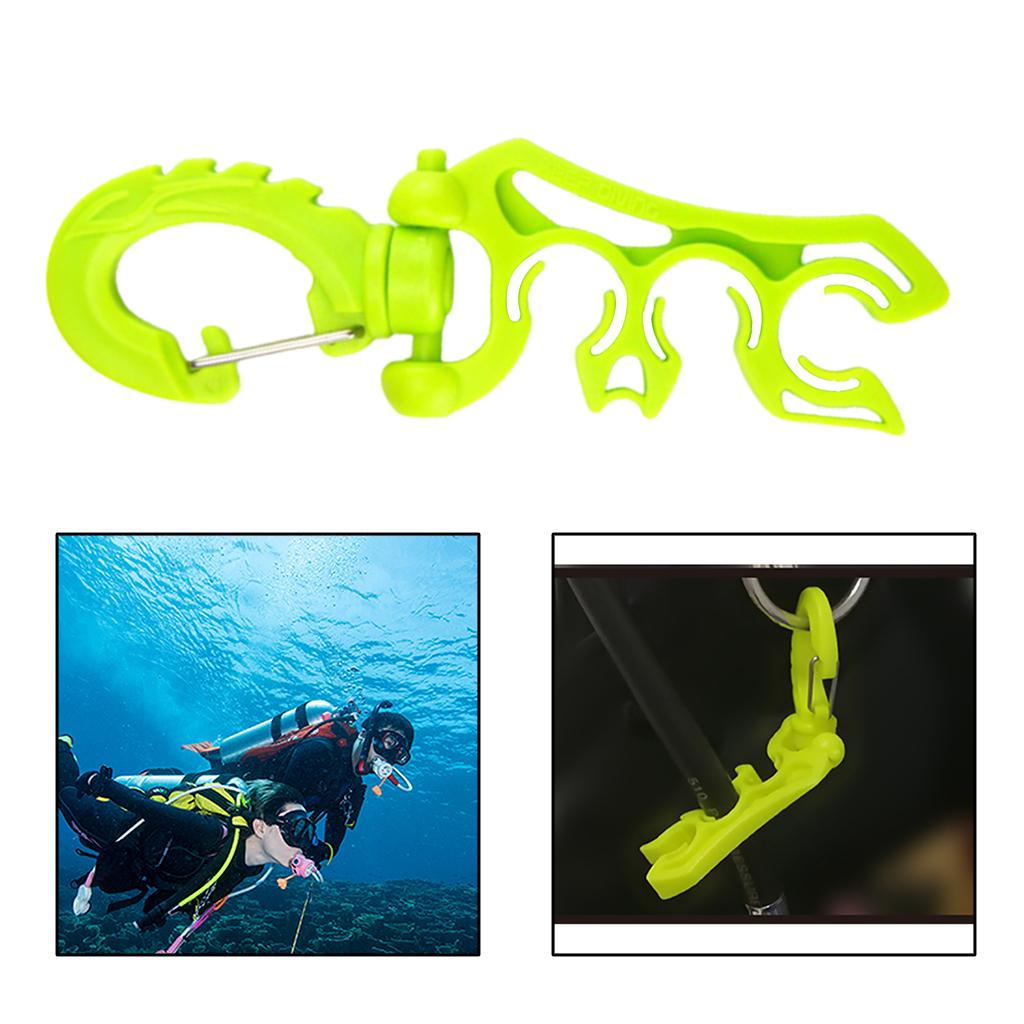 Diving Underwater Triple BCD Hose Retainer with Clip Folding Snap Green