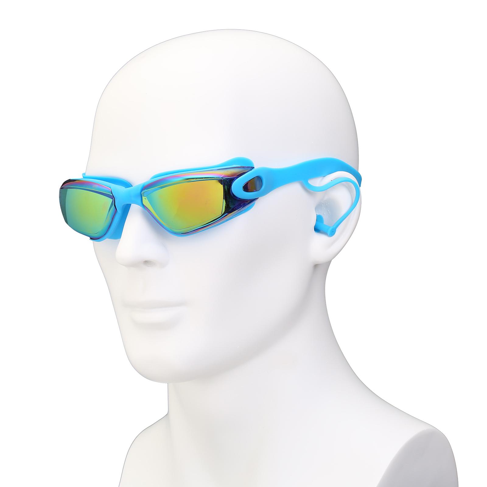 Swimming Goggles UV Protection Anti-fog Earplugs Swim Goggles Light Blue