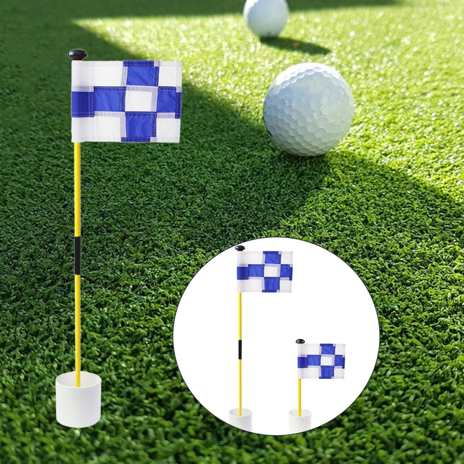 Backyard Practice Golf Hole Pole Flag Cup Stick Folding Putting Flagstick White Blue