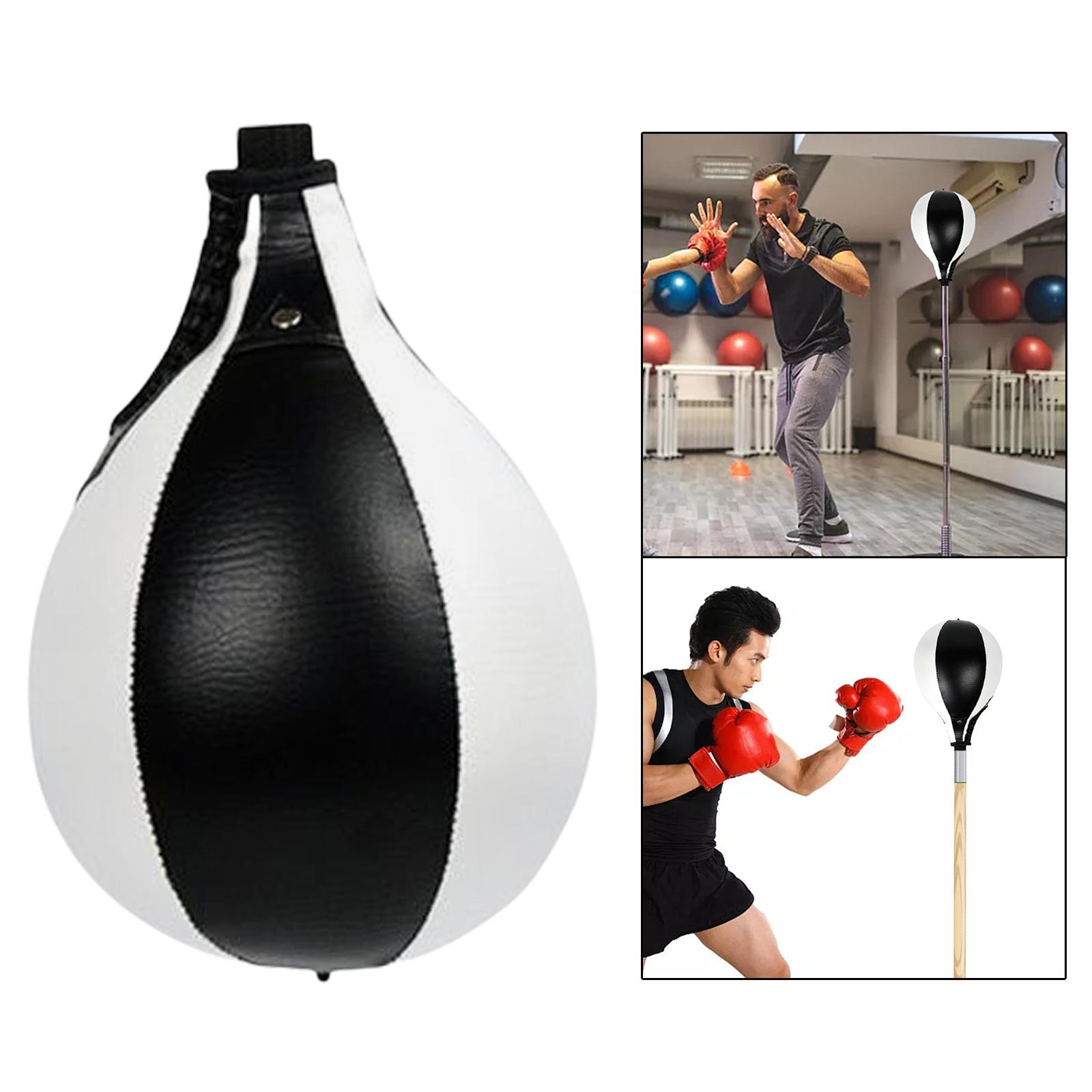 PU Leather Boxing Ball Punch Bag Pear Shape Sparring Hanging black white