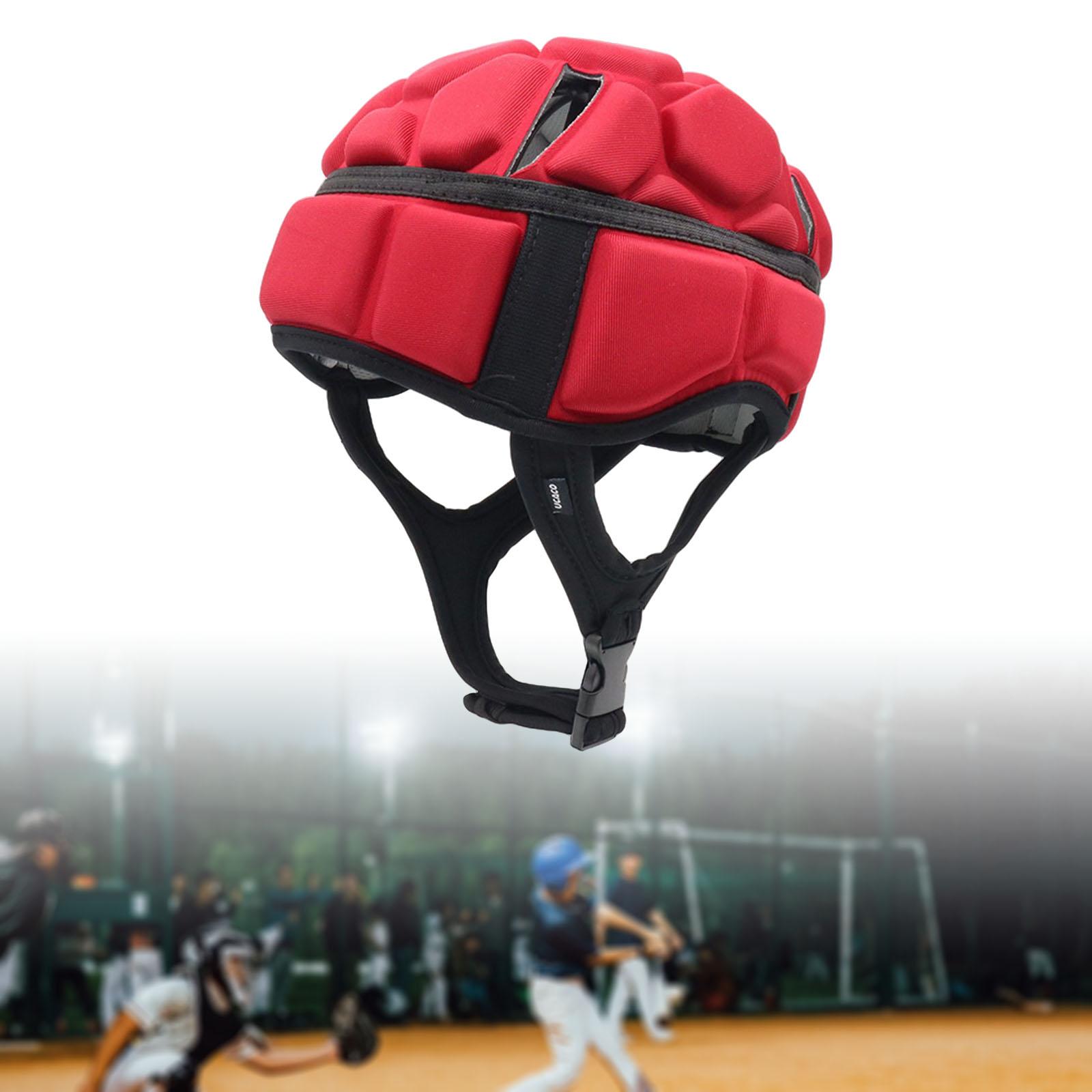 Adjustable Rugby Helmet Soccer Lightweight EVA Padded Shockproof Soft Red M