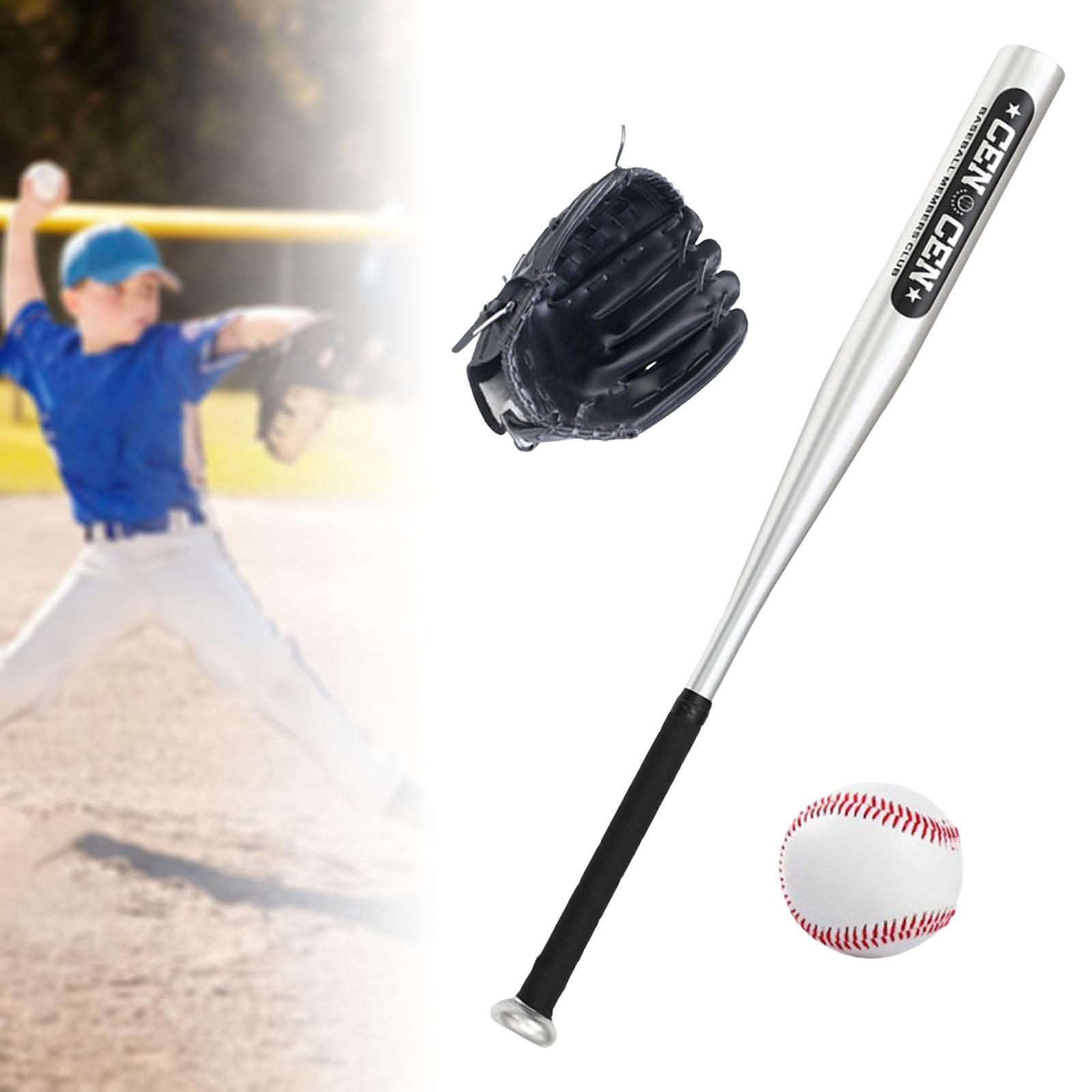 Baseball Bat Set with Baseball Glove and Ball Portable Black Left Glove