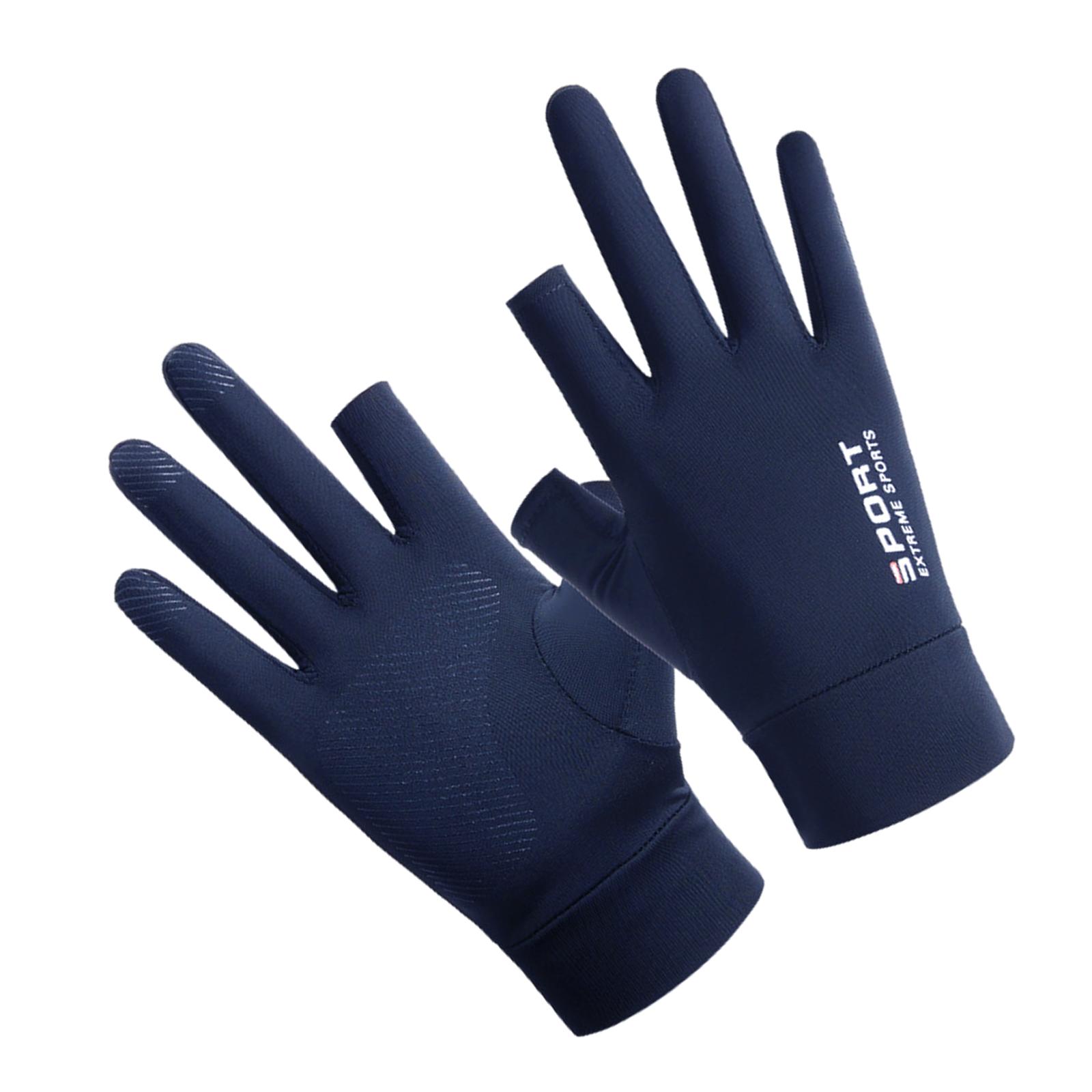 Men Ice Silk Gloves Summer Sun Protection Nonslip Fishing two finger blue