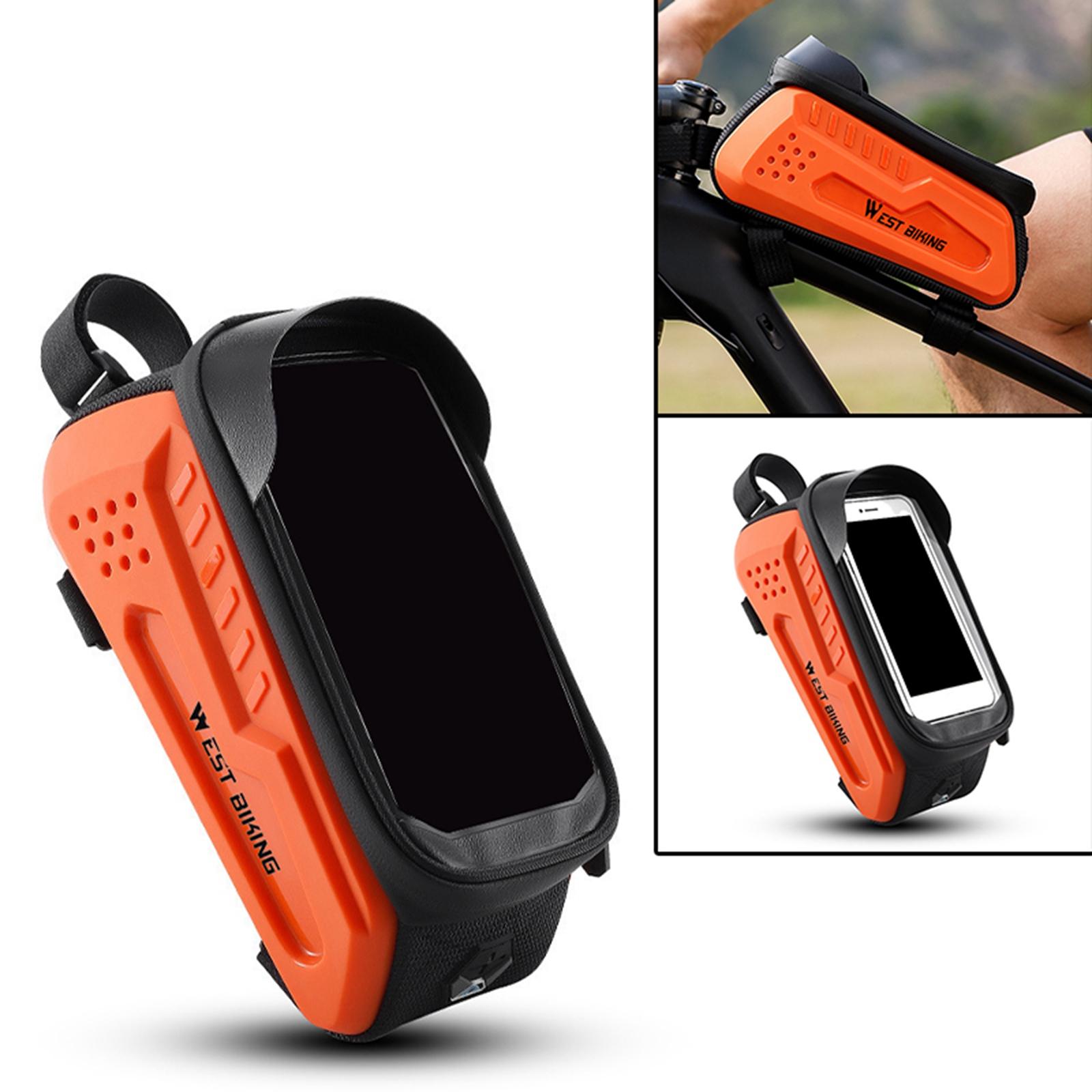 Bike Phone Front Frame Bag Hard Shell Phone Case Holder Cycling Pouch Orange