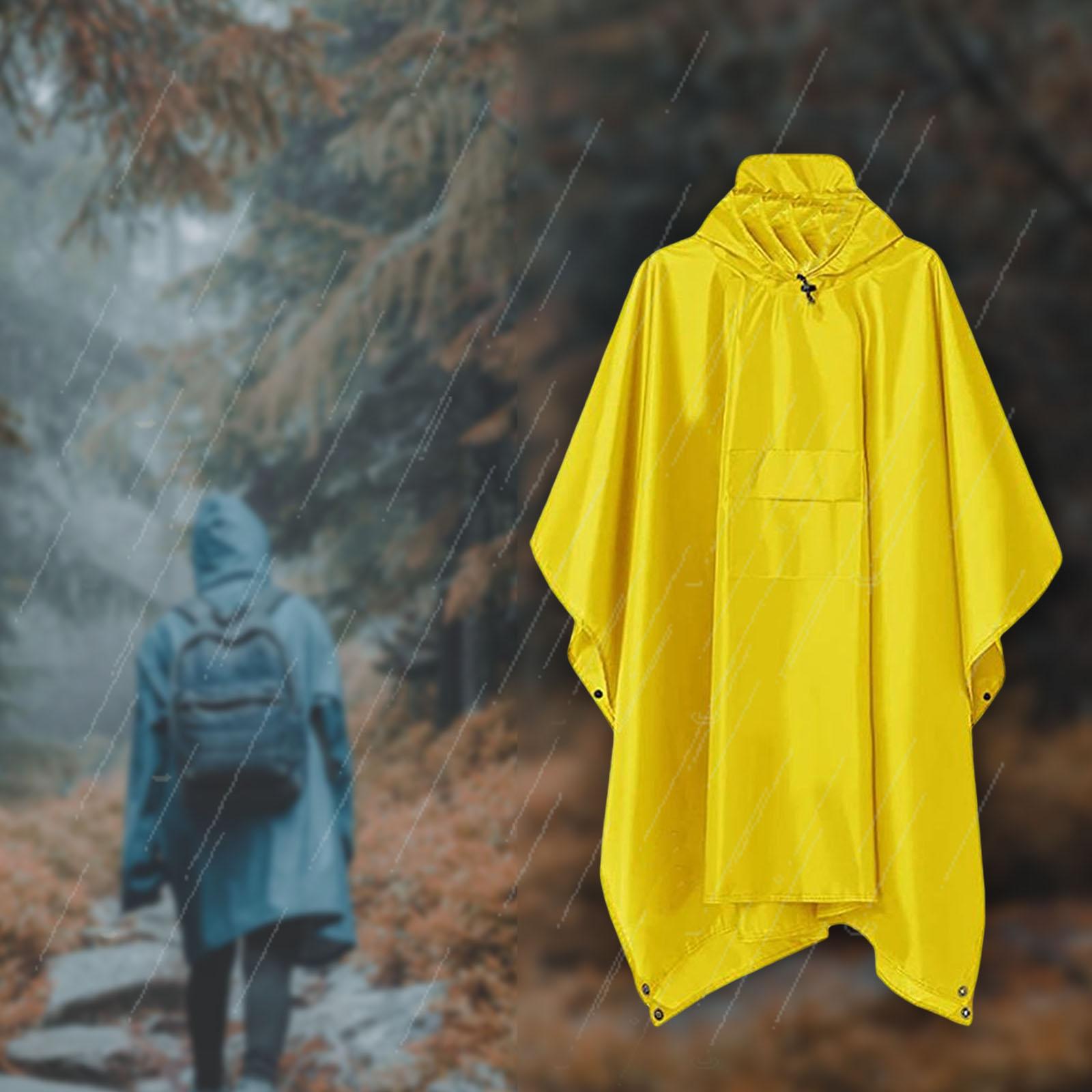 Wet Weather Rain Poncho with Pocket Reusable Adult Emergency Outdoor Yellow