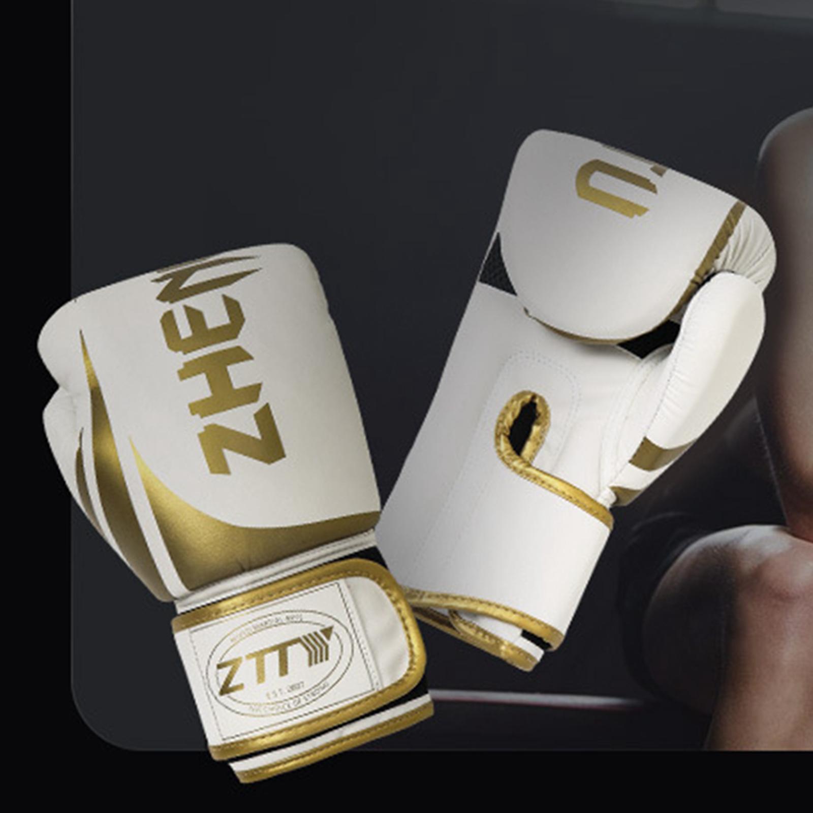 Boxing Gloves PU Durable for Karate Fighting Punching Heavy Bag Martial Arts White and Gold