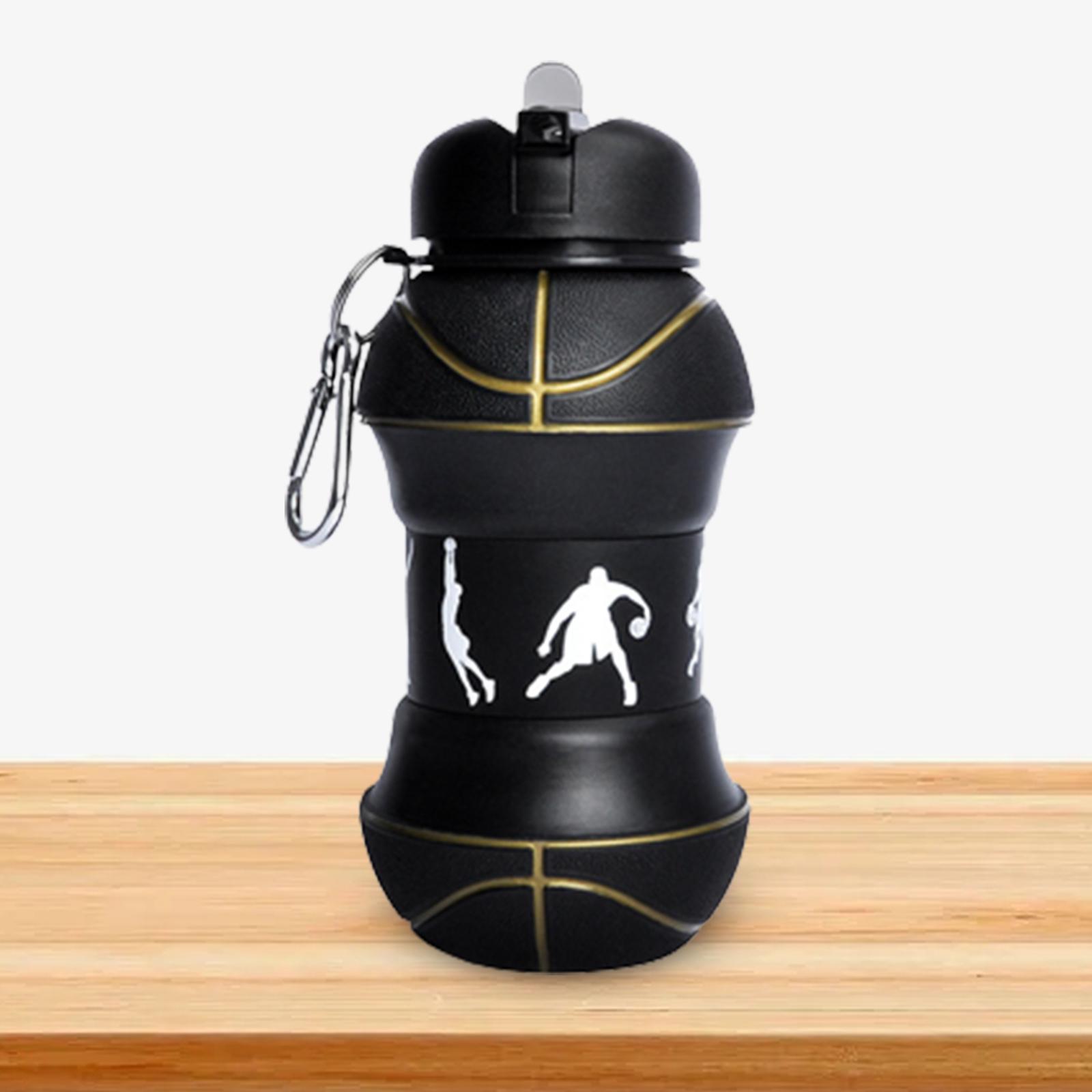 Collapsible Water Bottle Portable Durable Foldable for Outdoor Sports Hiking Black Basketball