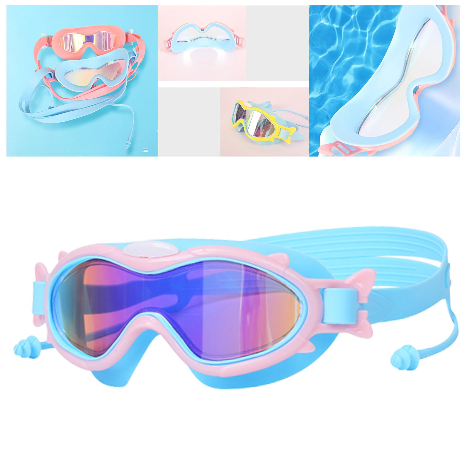 Kids Swimming Goggles with Ear Plugs Swim Goggles for Kids 6-14 Boys Girls Blue Pink