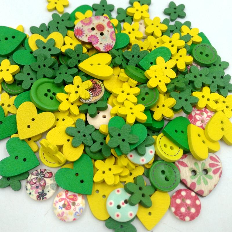 Mixed Color Wooden Buttons Sewing Kids Scrapbooking DIY Craft Yellow