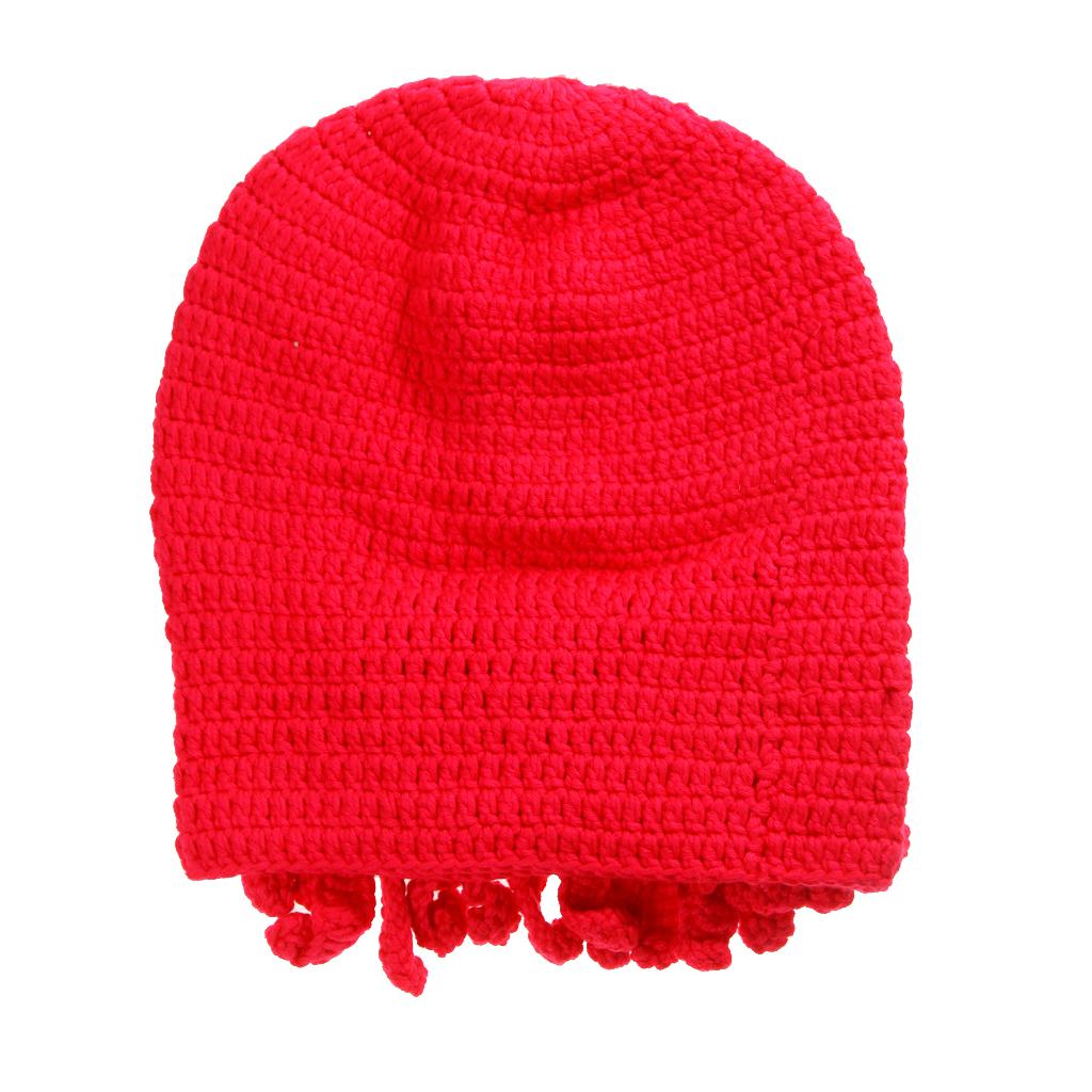 Tentacle Octopus Knit Beanie Hats Wind Ski Mask Cosplay Caps Rose Red
