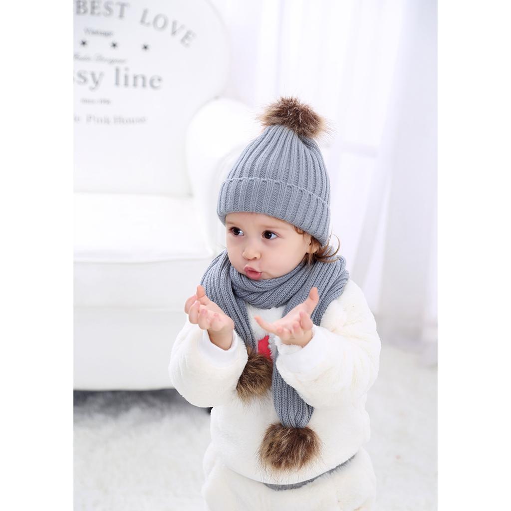 Winter Warm Baby Kinder Winter Strick Hut Beanie Mütze Rundschal Ohrschützer Neu