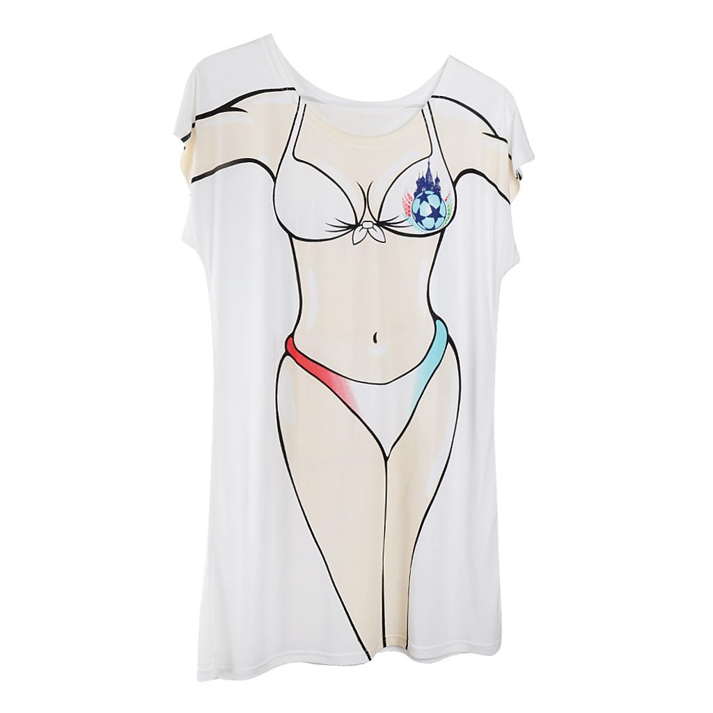 D DOLITY Novelty Womens Muscle Man Bikini Print Bathing Suit Cover up Dress Loose T Shirt Pajamas Party Fancy Dress Tops