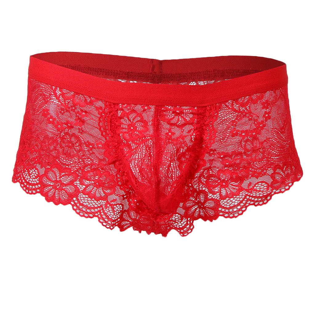 Sexy Men sheer Lace See Through Panties Briefs Underwear Lingerie Red