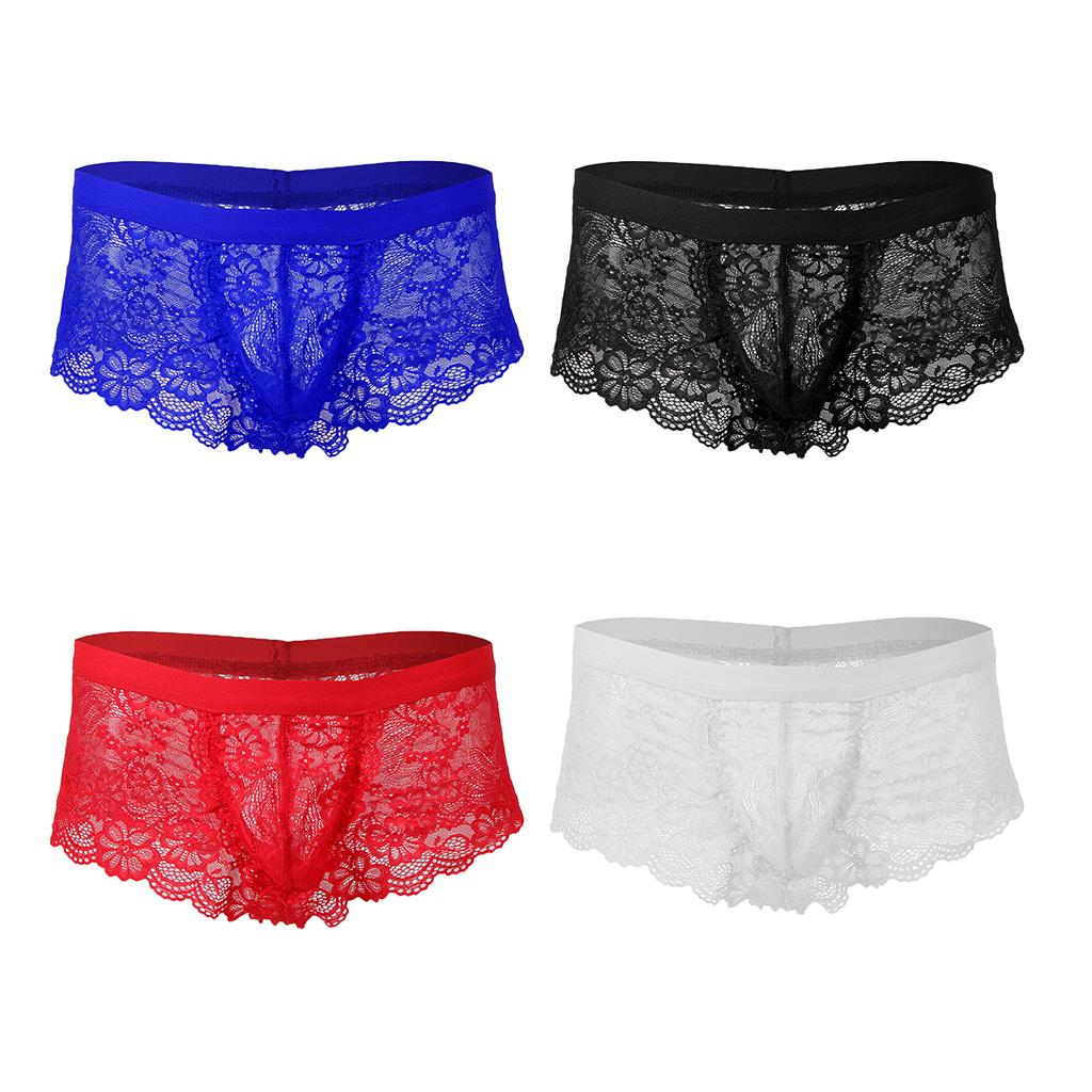 2xSexy Men sheer Lace See Through Panties Briefs Underwear Lingerie Red