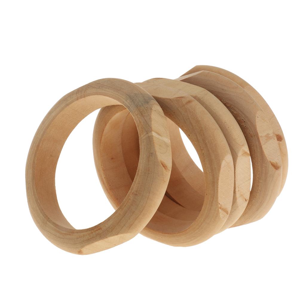 Unfinished Natural Wood Wooden Faceted Bracelet Bangle DIY Pack of 5